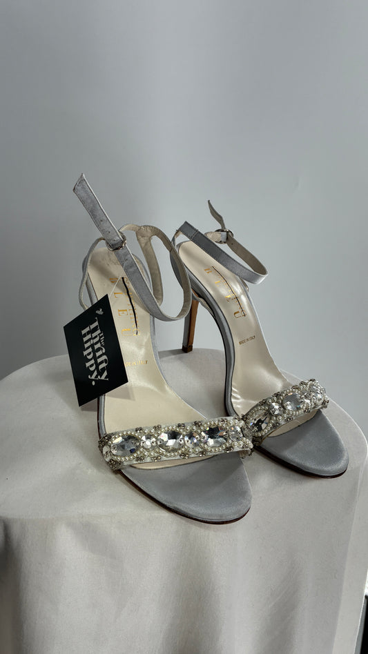 SOMETHING BLEU Grey Blue Round Toe Heels with Beaded Strap (37.5)