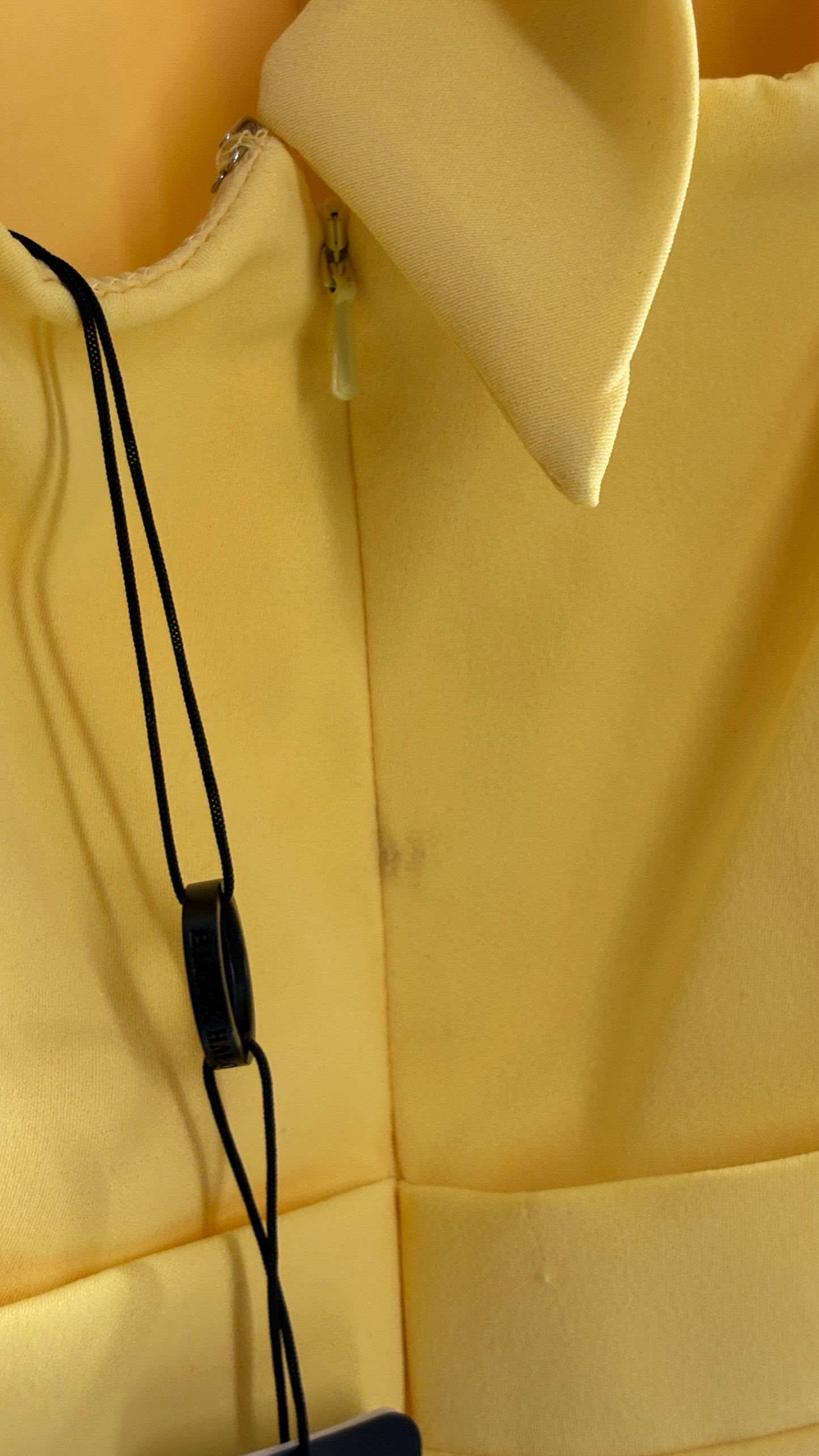 BLACK HALO Yellow High Neck Open Back 1950s Style Circle Skirt Dress with Tags Attached (8,10)