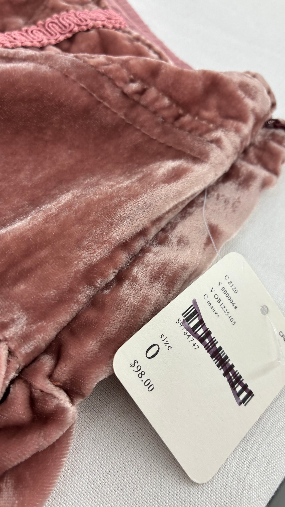 FREE PEOPLE Pink Velour Mini Skirt with Ribbon Detail and Tags Attached (0)