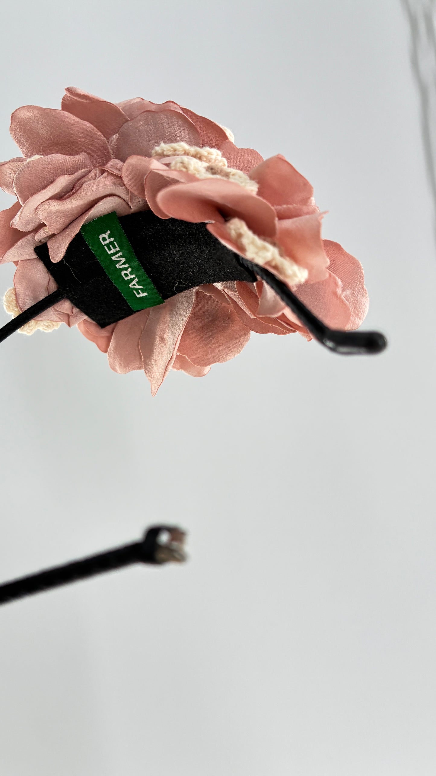 Vintage Handmade FARMER Headband with Pink Petals and Crochet Florals