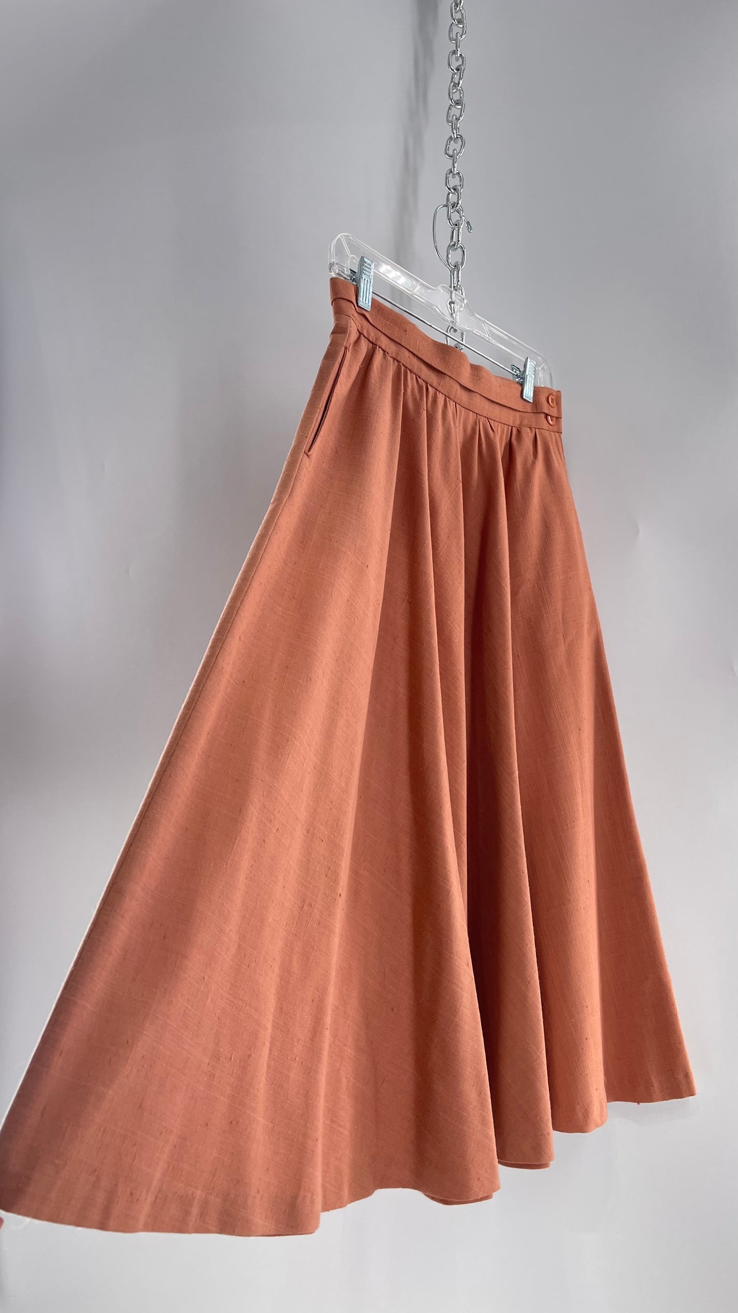 Vintage David N Linen Look Apricot Pink/Orange Circle Skirt with Pockets (9/10)