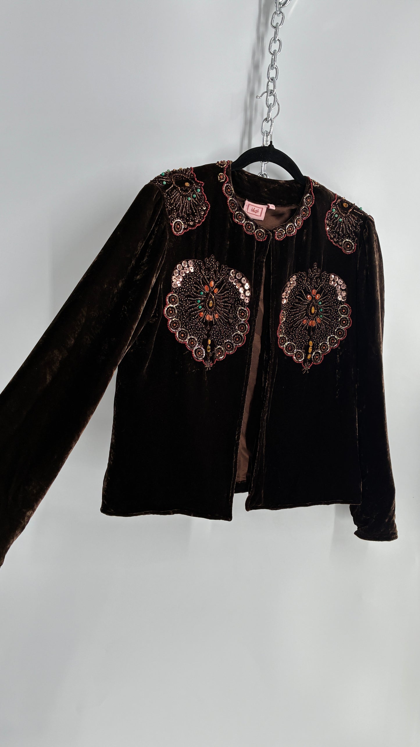 Blush Vintage BLUSH Brown Velvet Beaded and Embroidered Jacket (L/XL)