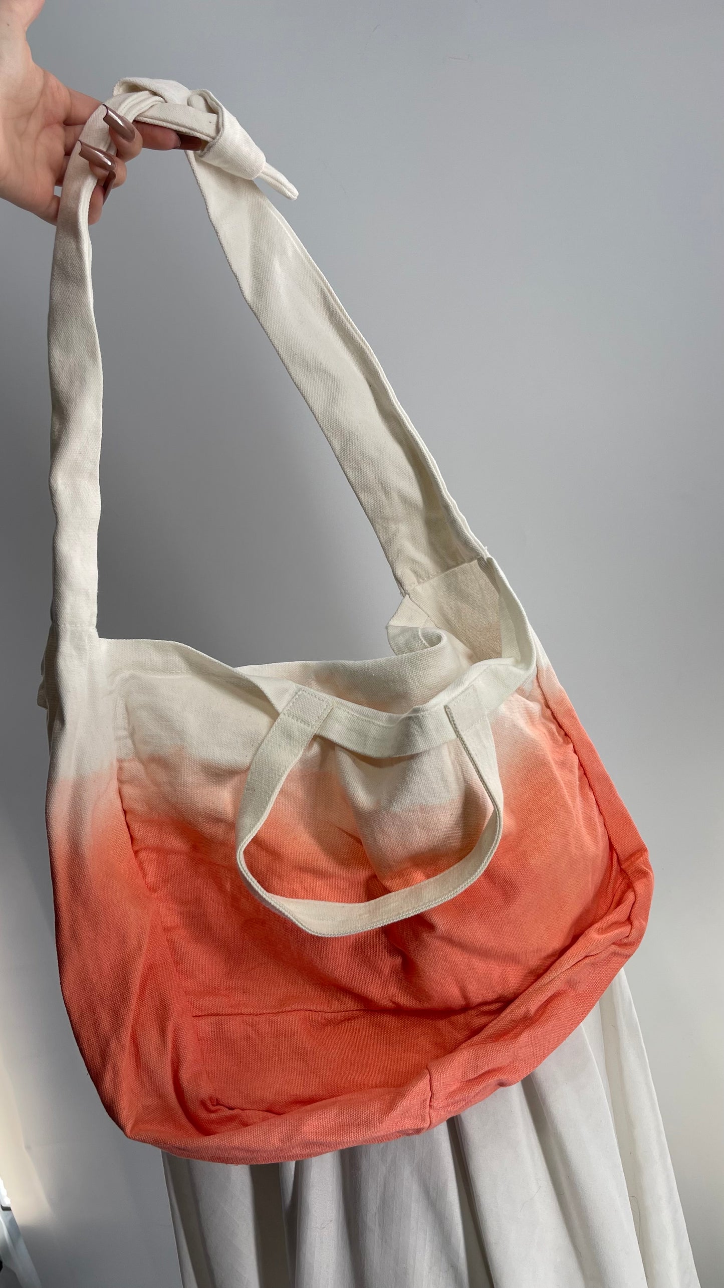 Free People Ombré Salmon Canvas Tote Bag with Dual Straps