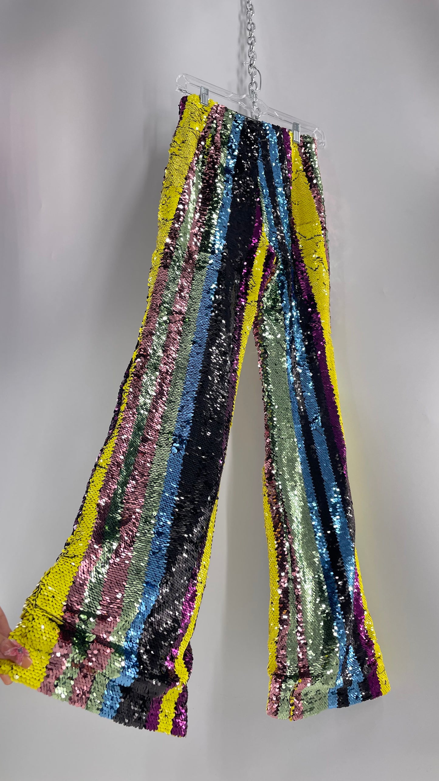 Deadstock Forever 21 Sequin Striped Colorful Festival Flare Pants (Small)