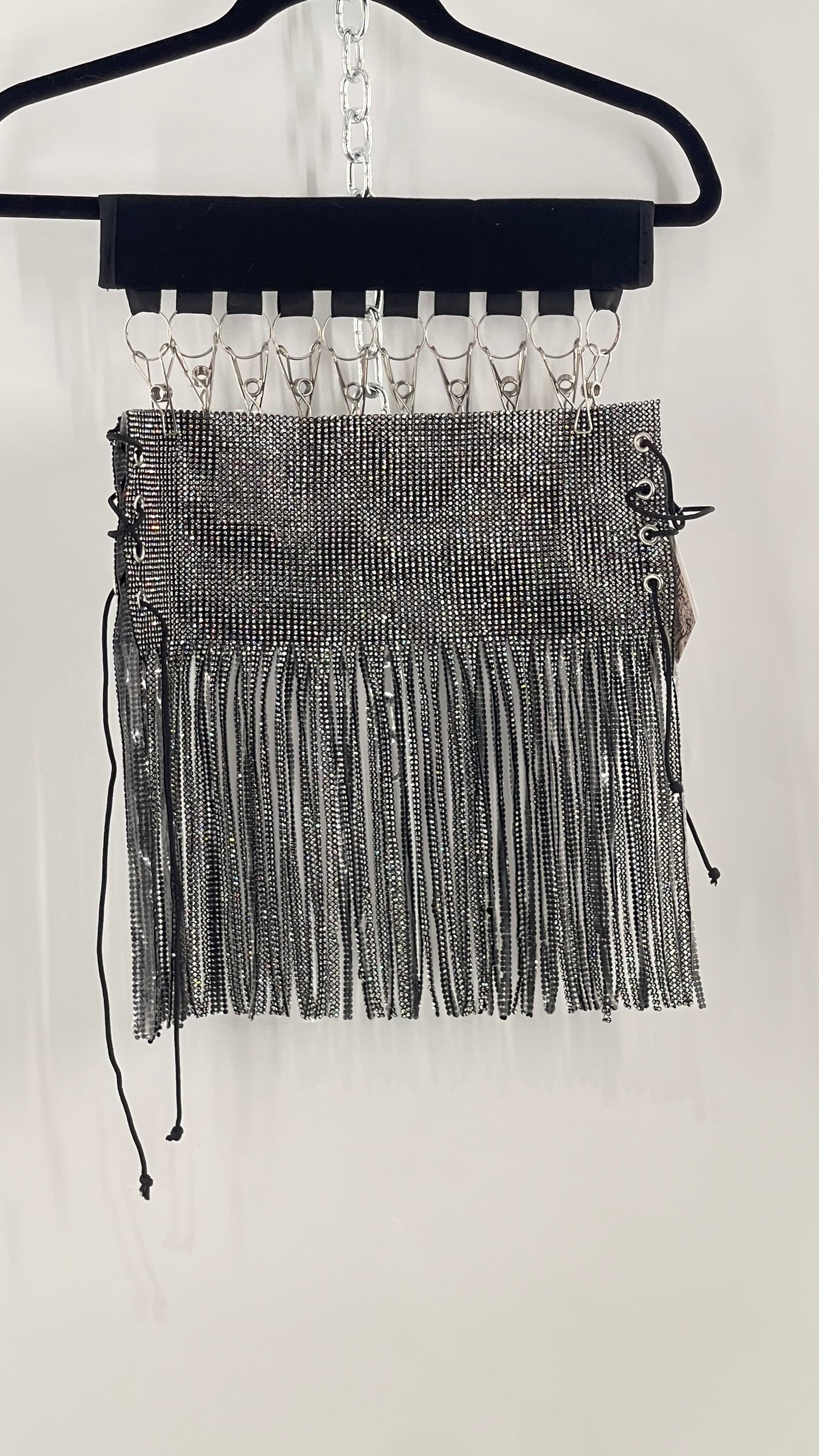 Rhinestone Mesh Fringe Top/Skirt with Tie Up Sides (OS)