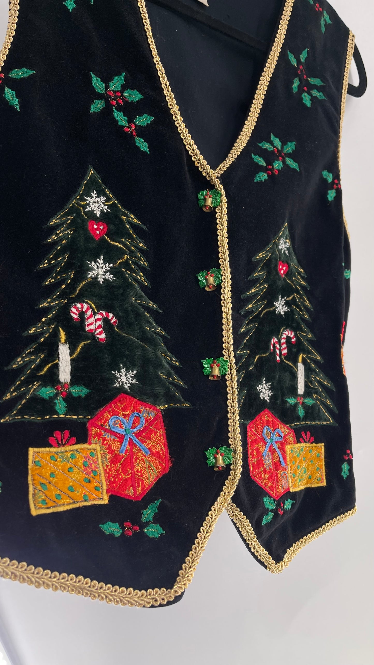 Vintage New Direction Velvet Patchwork Christmas/Holiday Vest (Medium)