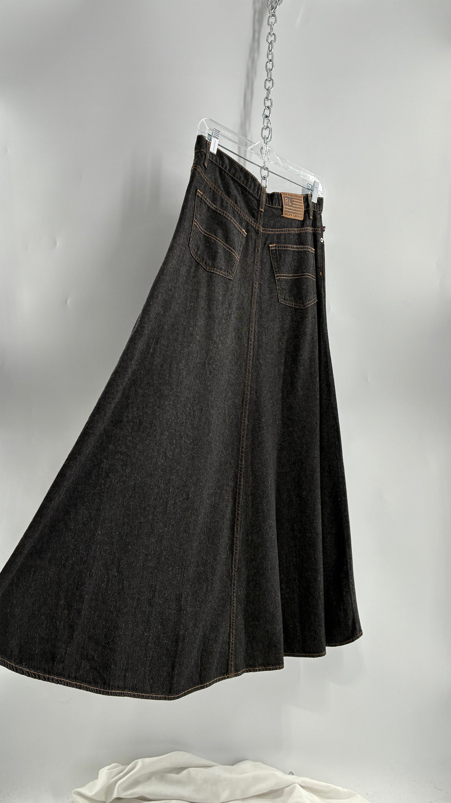 Vintage Ralph Lauren 100% Cotton Dark Wash Denim Full Length Skirt  (6)