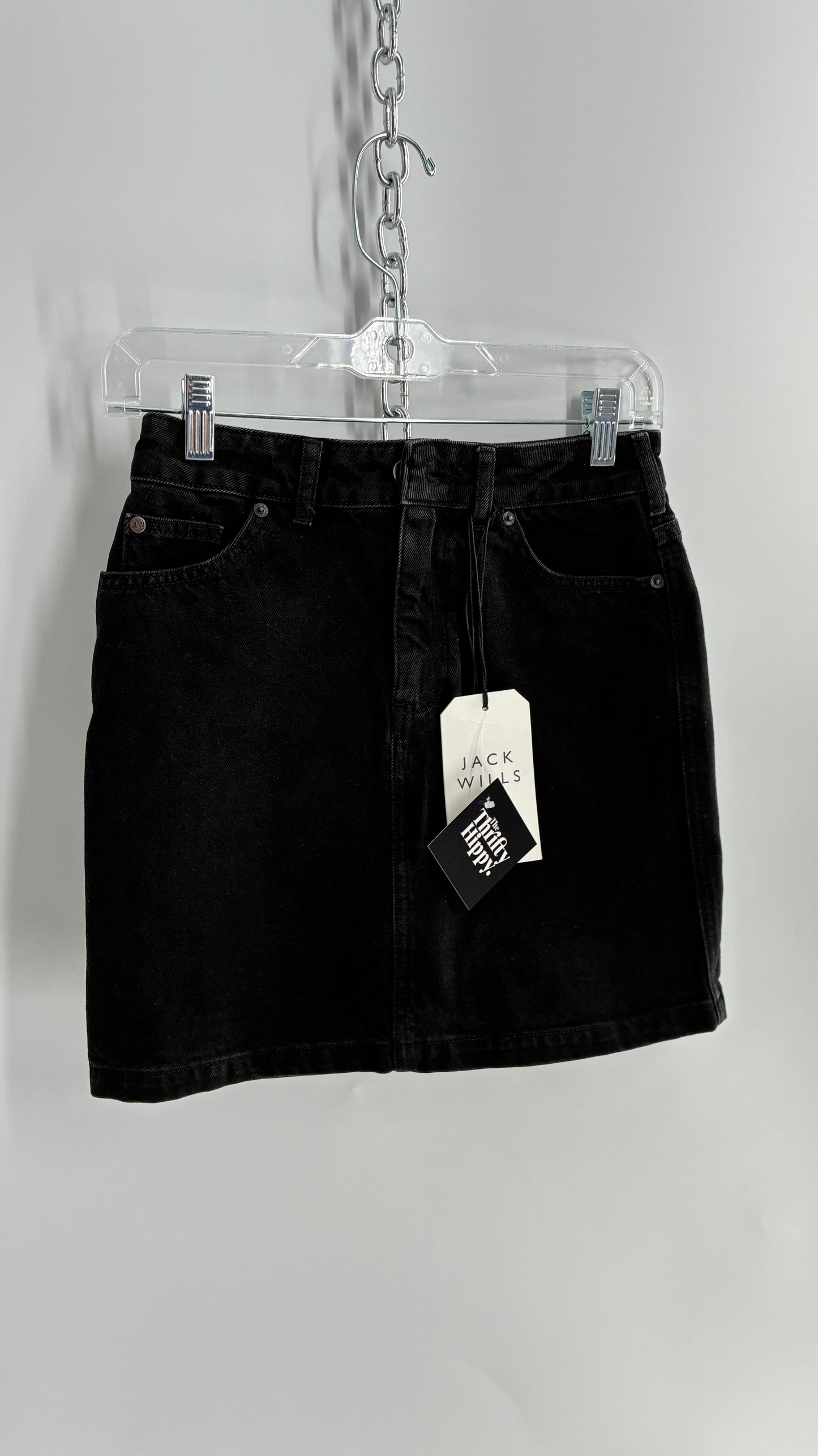 JACK WILLS Black Denim Mini Skirt with Tags Attached (2)