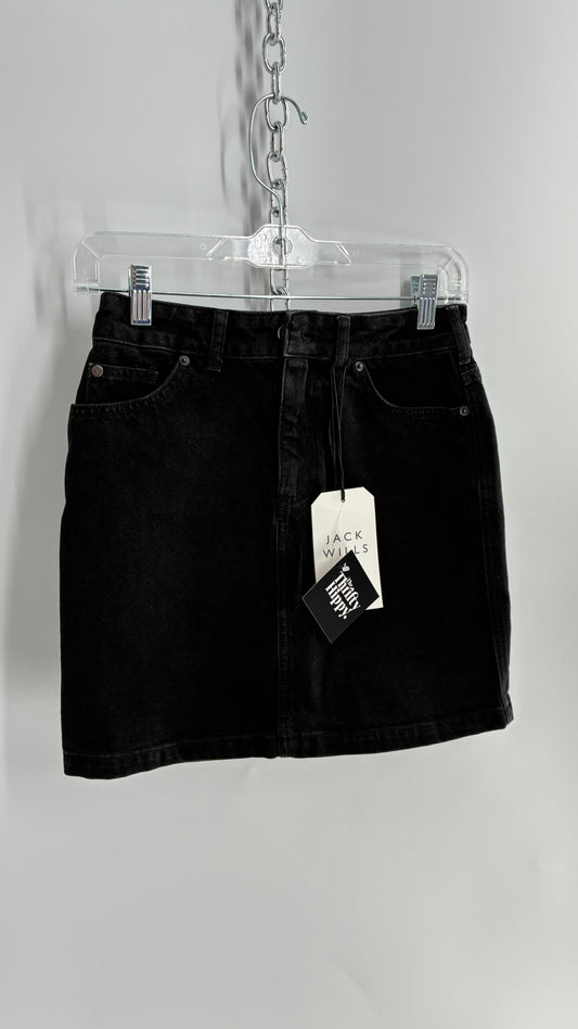 JACK WILLS Black Denim Mini Skirt with Tags Attached (2)