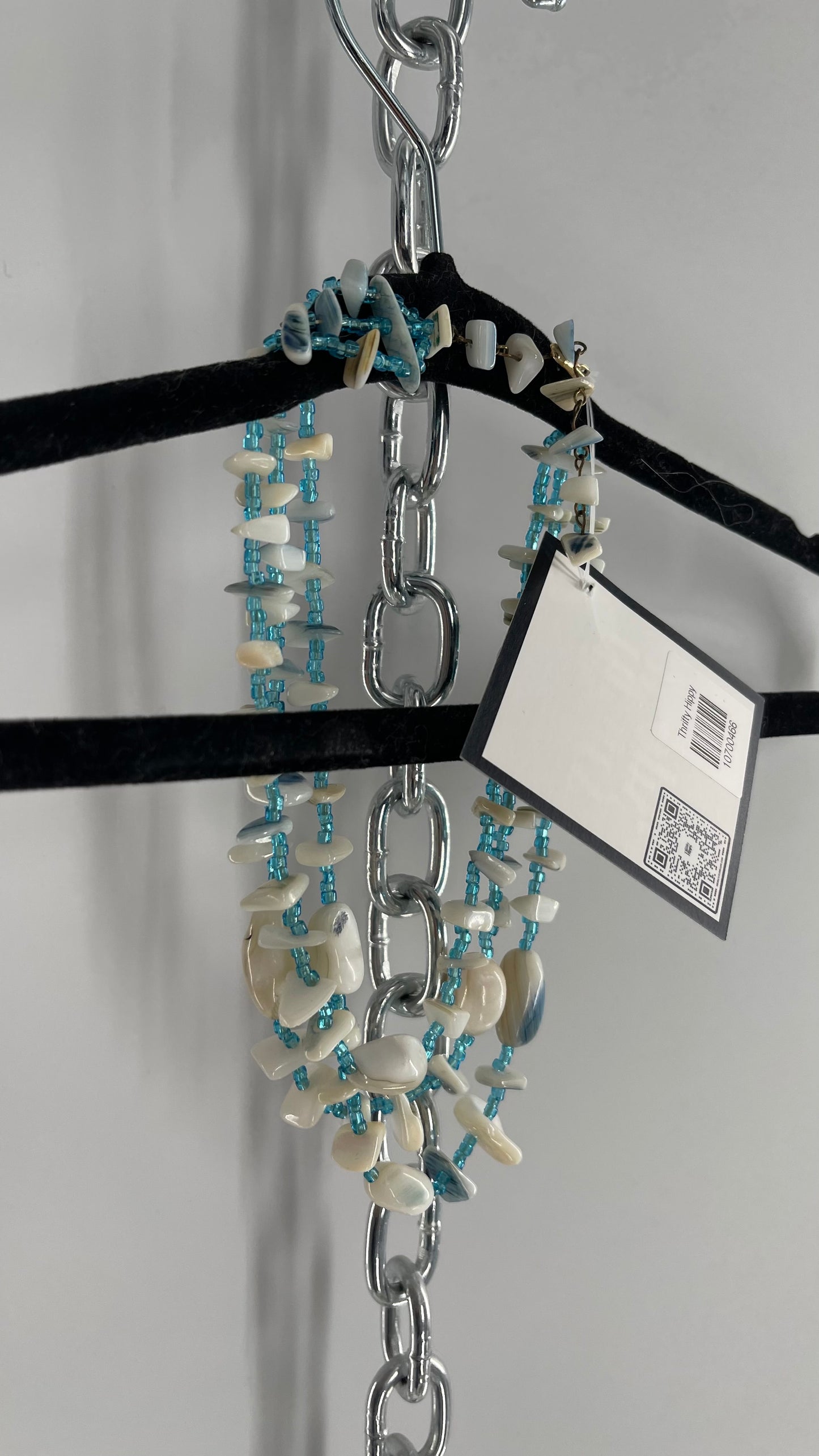 Vintage Blue Layered Necklace with Beads and Shells