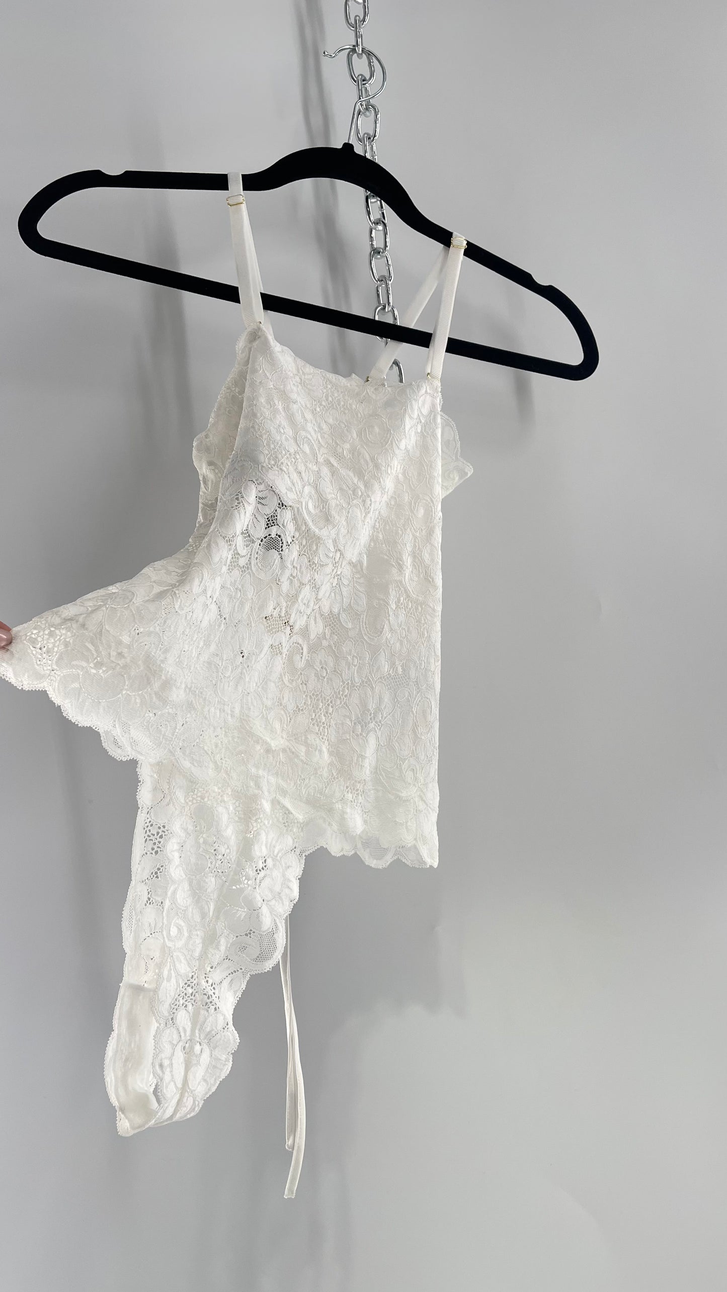 Hot as Hell White Lace Reversible Bodysuit with Lace Up Front/Back and Tags Attached (Small)