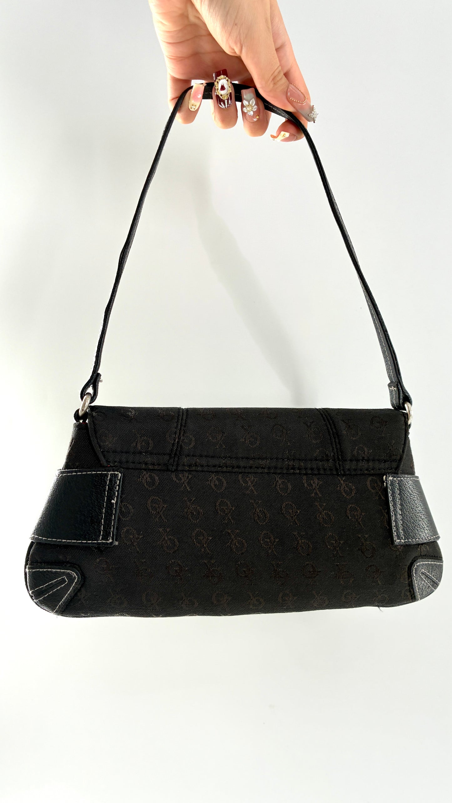 Vintage XOXO Black Mini Shoulder Bag with Monogram Print
