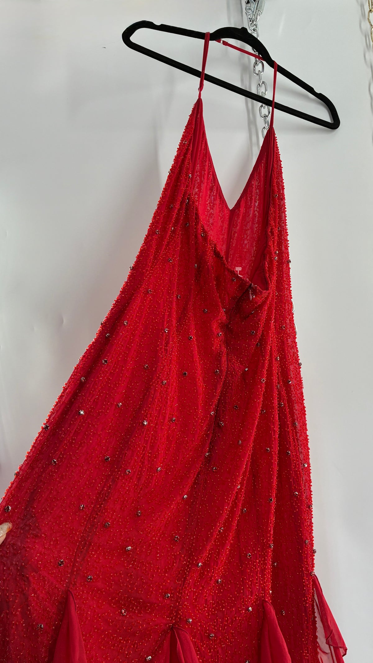OH POLLY Red Beaded Gown with Ruffled Detailing NWOT (14)