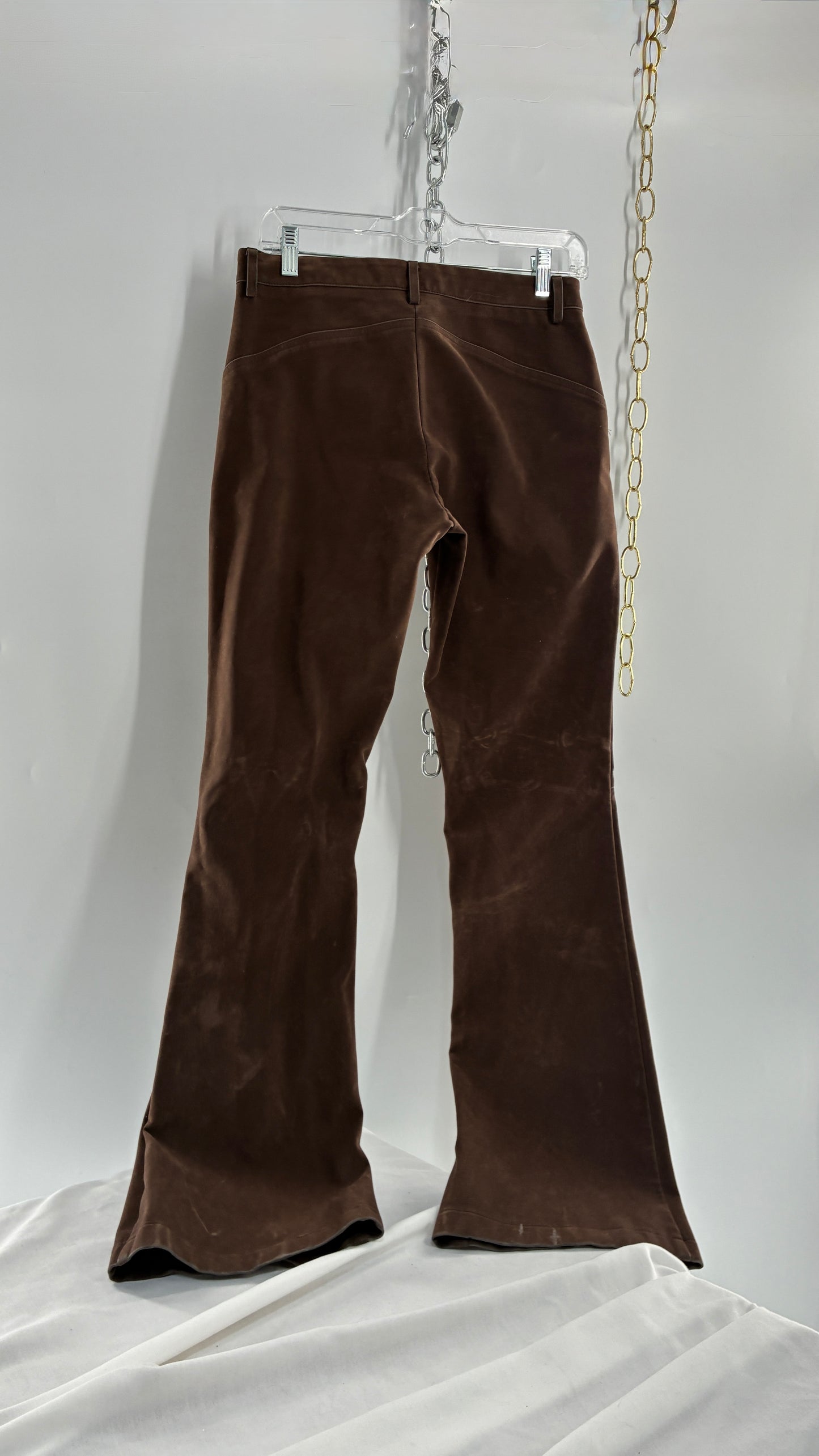 Vintage ECOTE Vegan Leather Velour Brown Lace Up Closure, Low Rise, Boot Leg Pants (Small)