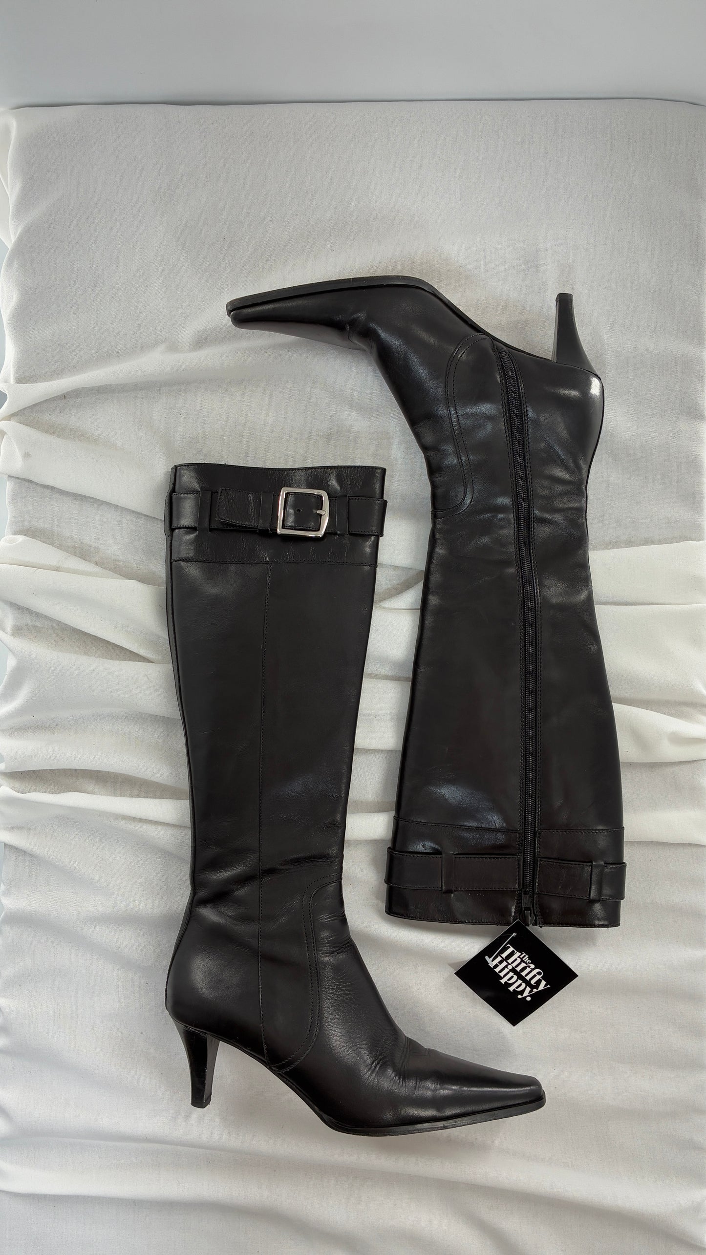 Vintage COACH Adrianna Black Leather Kitten Heel Knee High Boots (7.5)