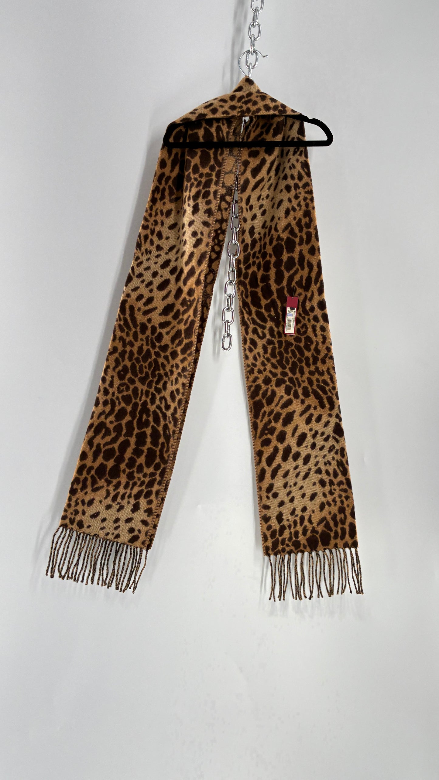 Deadstock Vintage Cheetah Printed Scarf with Fringed Ends and Tags Attached