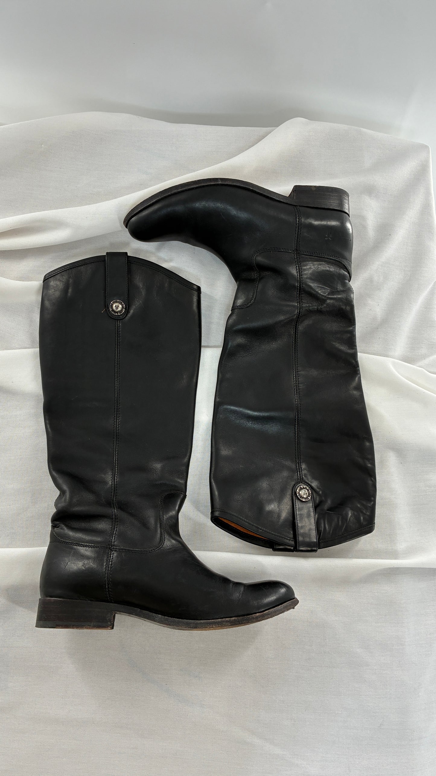Vintage FRYE Melissa Tall Black Genuine Leather Boots Made in Mexico (8)