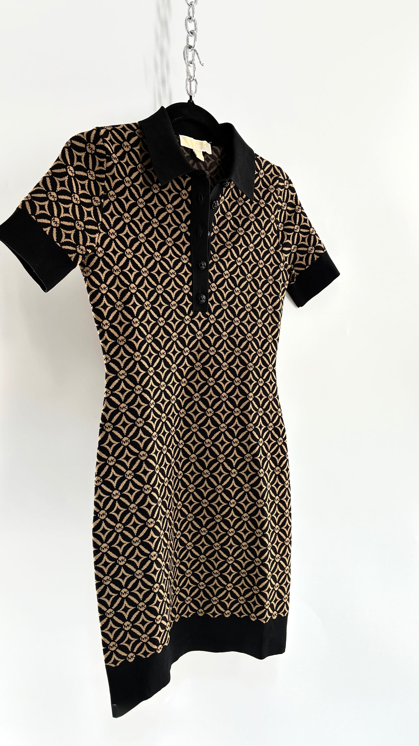 Vintage Michael Kors Thick Knit Collared Monogram Mini Dress (Small)