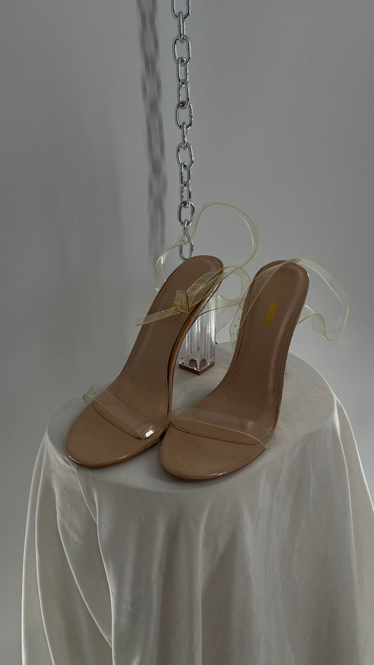 FashionNova Tan Base Lucite Heel Clear Strap Heel (10)