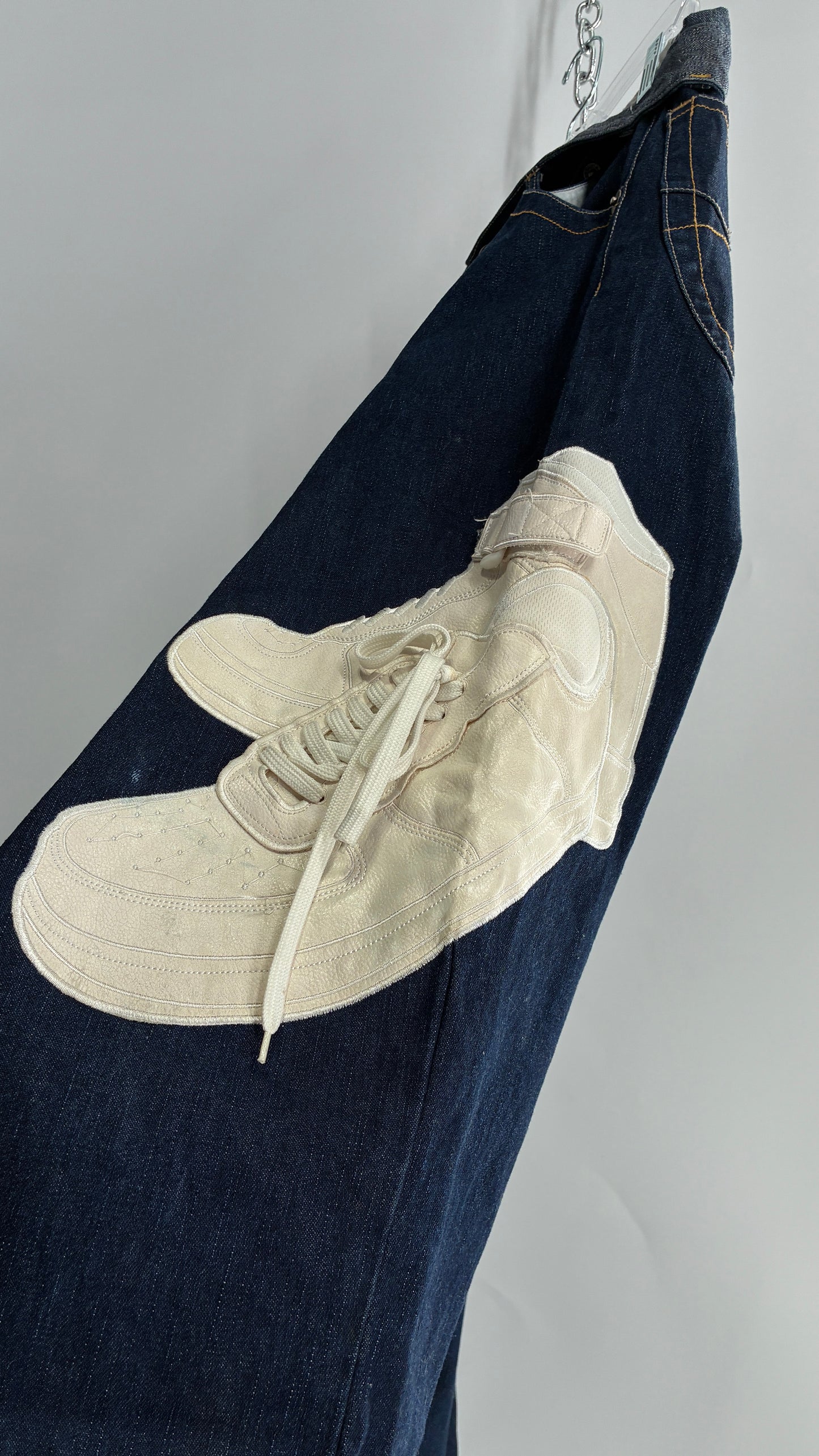 Vintage RAWBLUE Baggy Heavy Denim Wide Legs with AF1 Appliqué (32W/31)