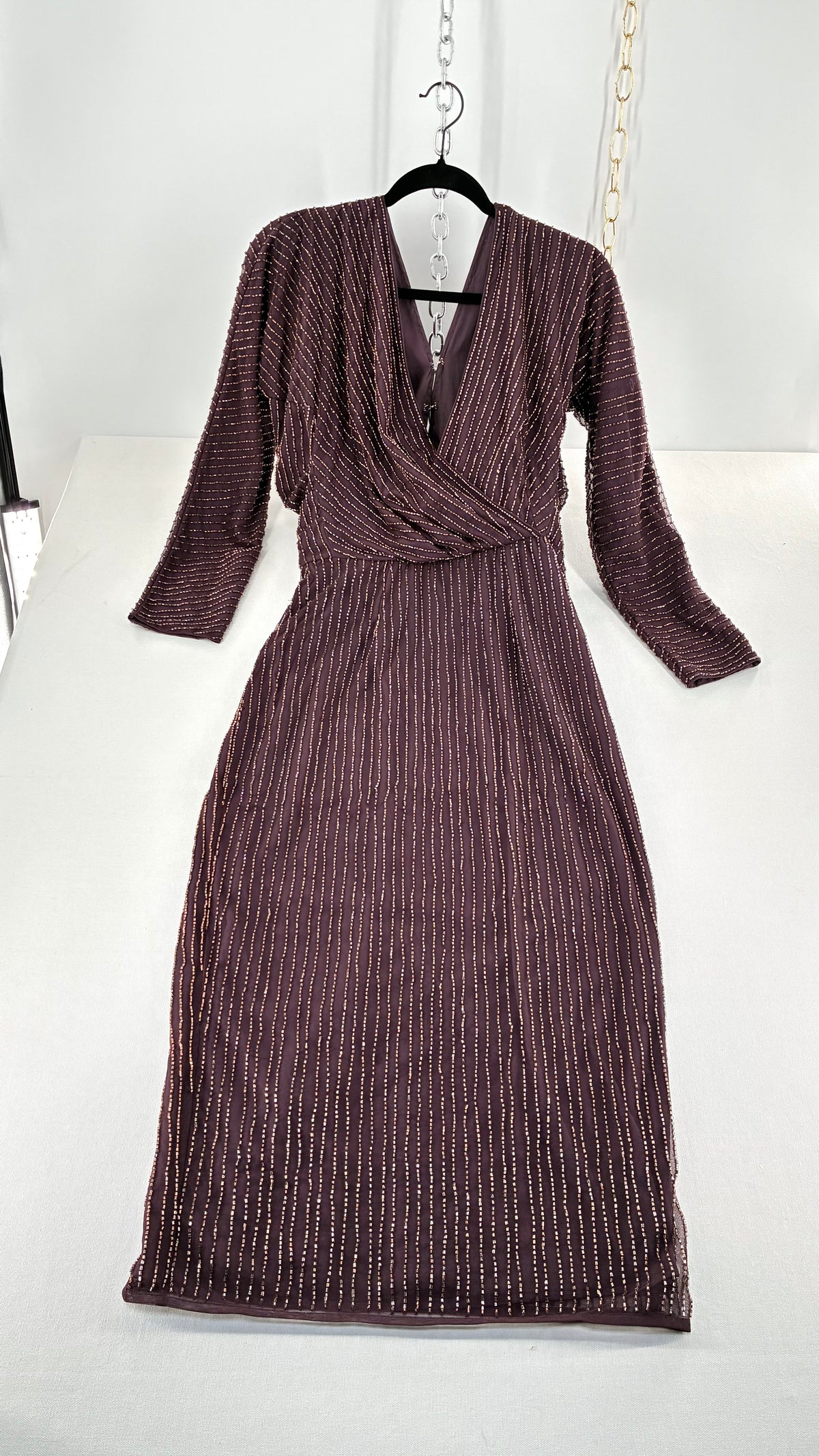 Vintage ASOS Beaded Plum Dress with Draping Open Back (6)