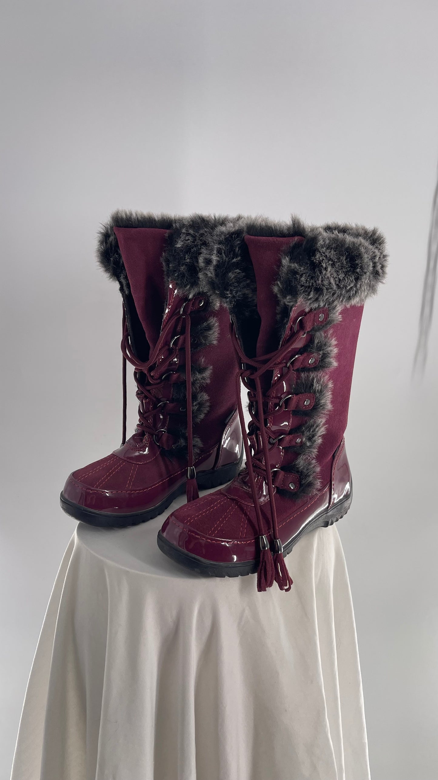 Vintage Sporto Raspberry Knee High Faux Fur Lined Boots (7)