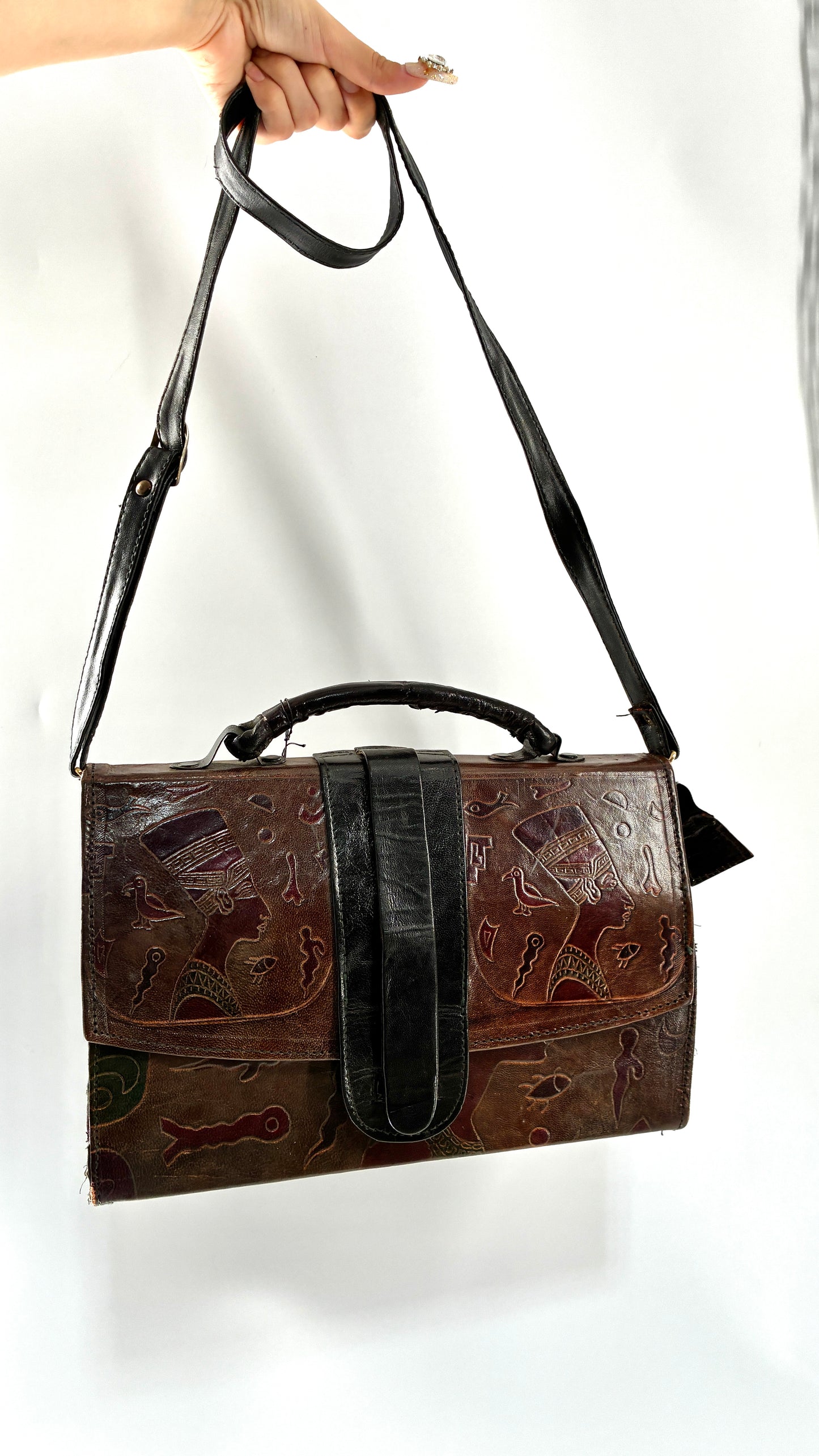 Deadstock Vintage African Leather Engraved Cross Body