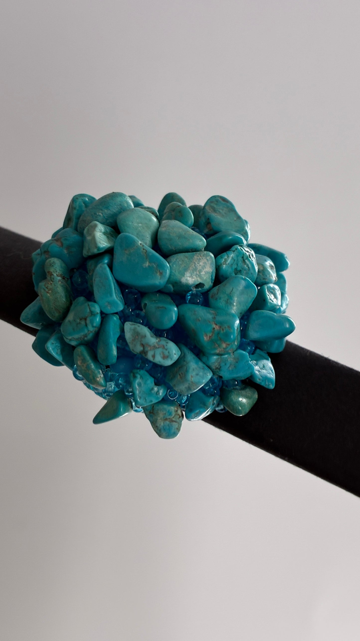 Vintage Handmade Turquoise Stone Cluster Beaded Ring
