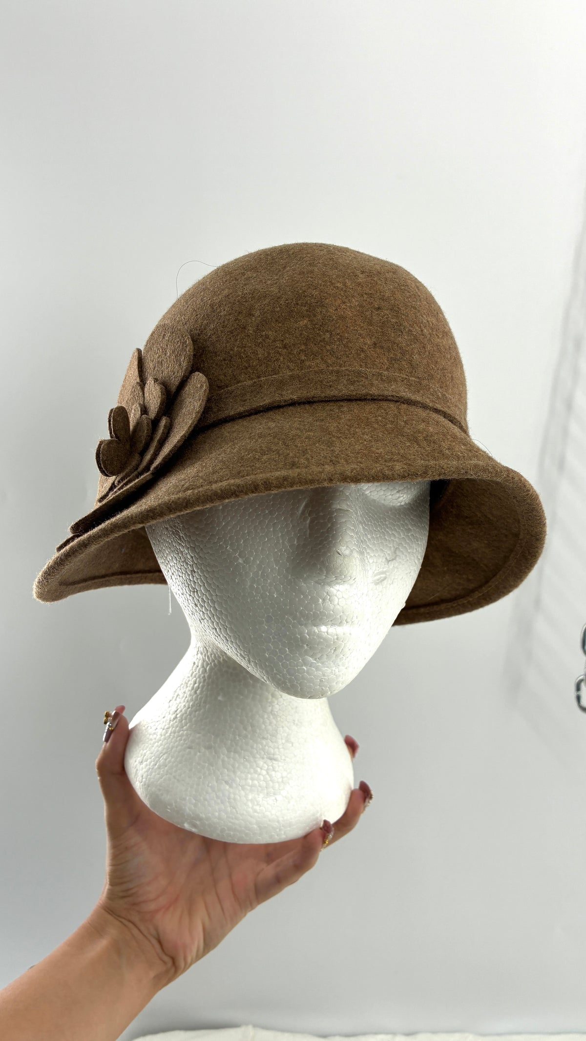 Vintage KATHY JEANNE Millinery 100% Wool Hat with Floral Rosette Appliqué