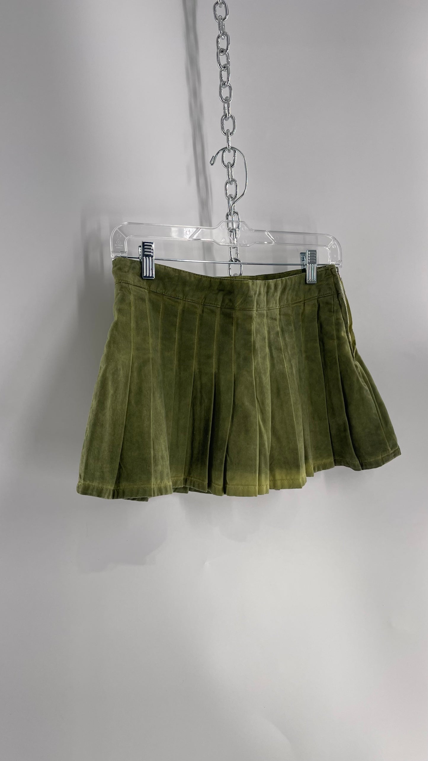 BDG Acid Washed Green Pleated Mini Skirt (XS)