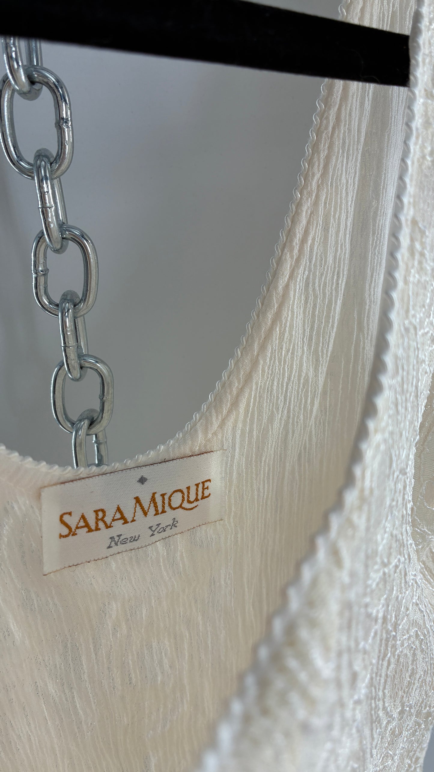 Vintage SARA MIQUE New York Off White Maxi Dress and Balloon Sleeve Cardigan Set (M)