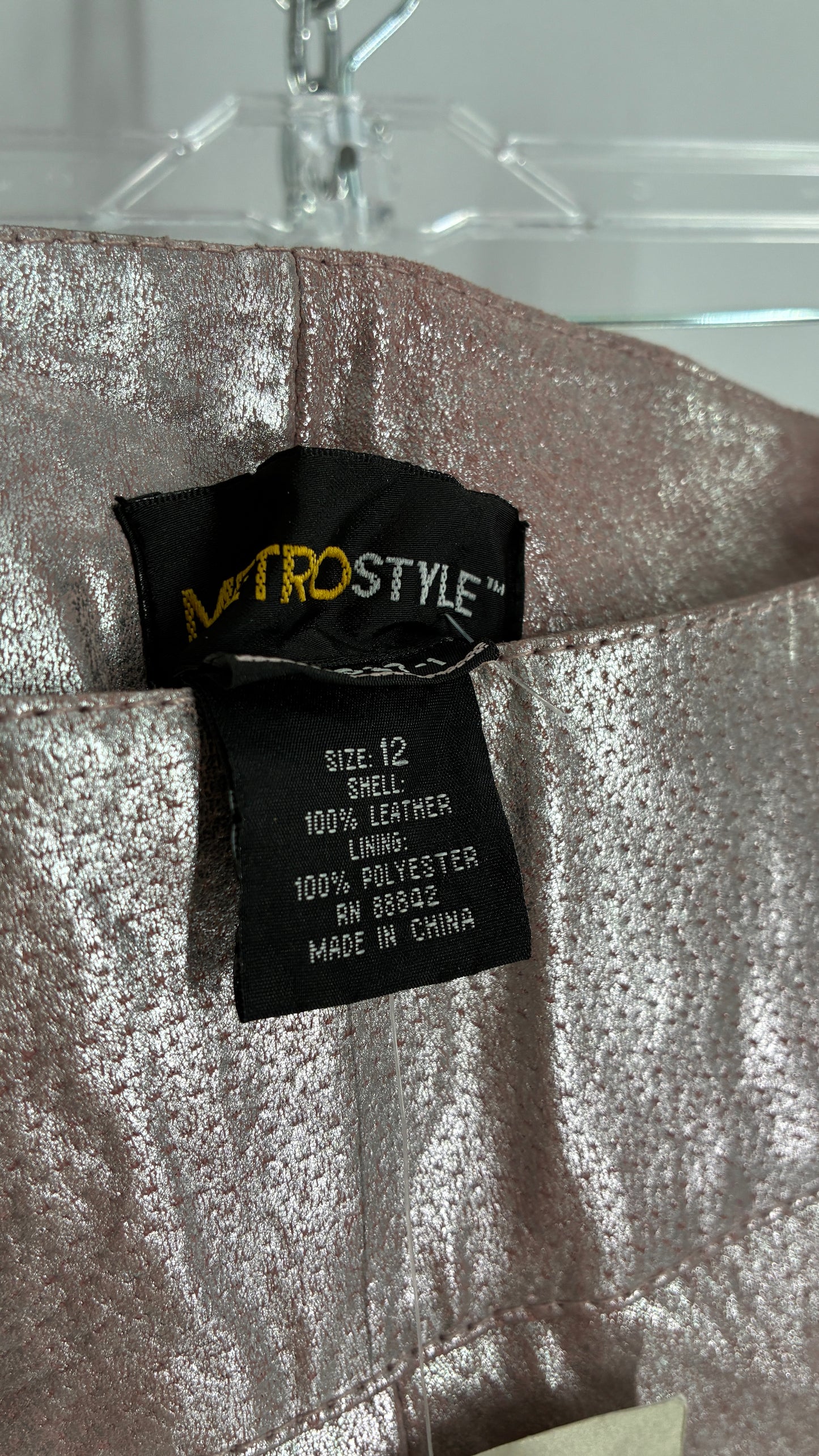 Vintage Deadstock METROSTYLE Pink Metallic Leather Low Rise Bottoms (12)