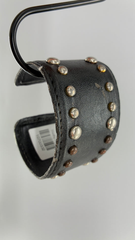 Vintage Leather Studded Mixed Metal Bangle