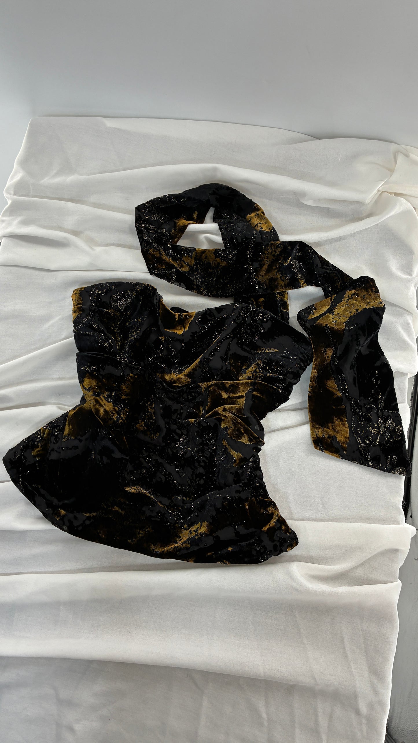 ZARA Black Burn Our Velour Wrap Scarf Corset with Tags (Medium)