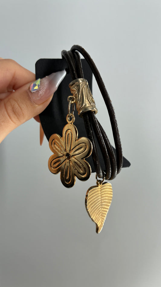 Vintage Multi-band Bracelet with Oversized Gold Charms