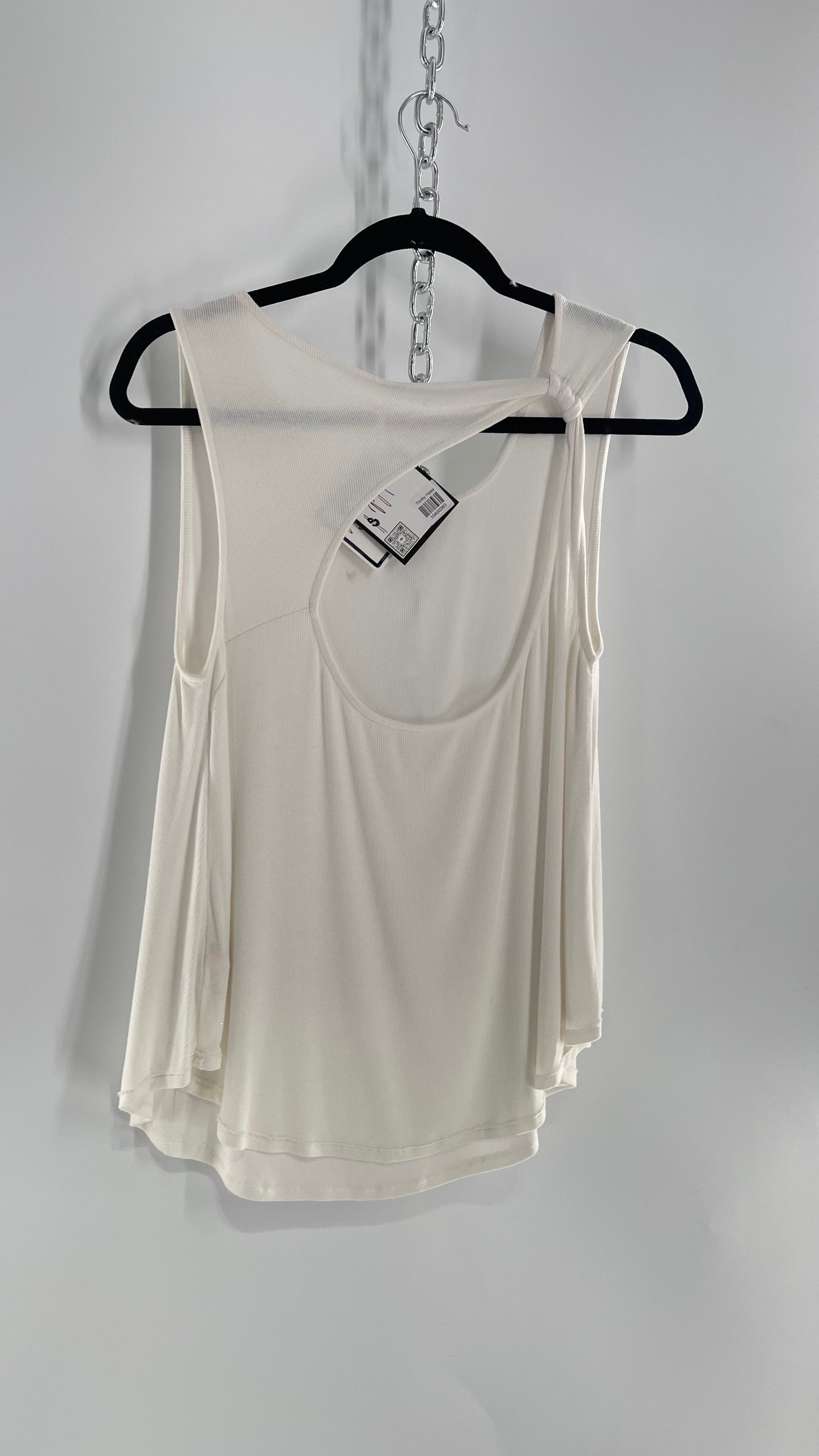 Free People White Sleeveless Tank with Rolled Strap and Cut Out Back (XS)