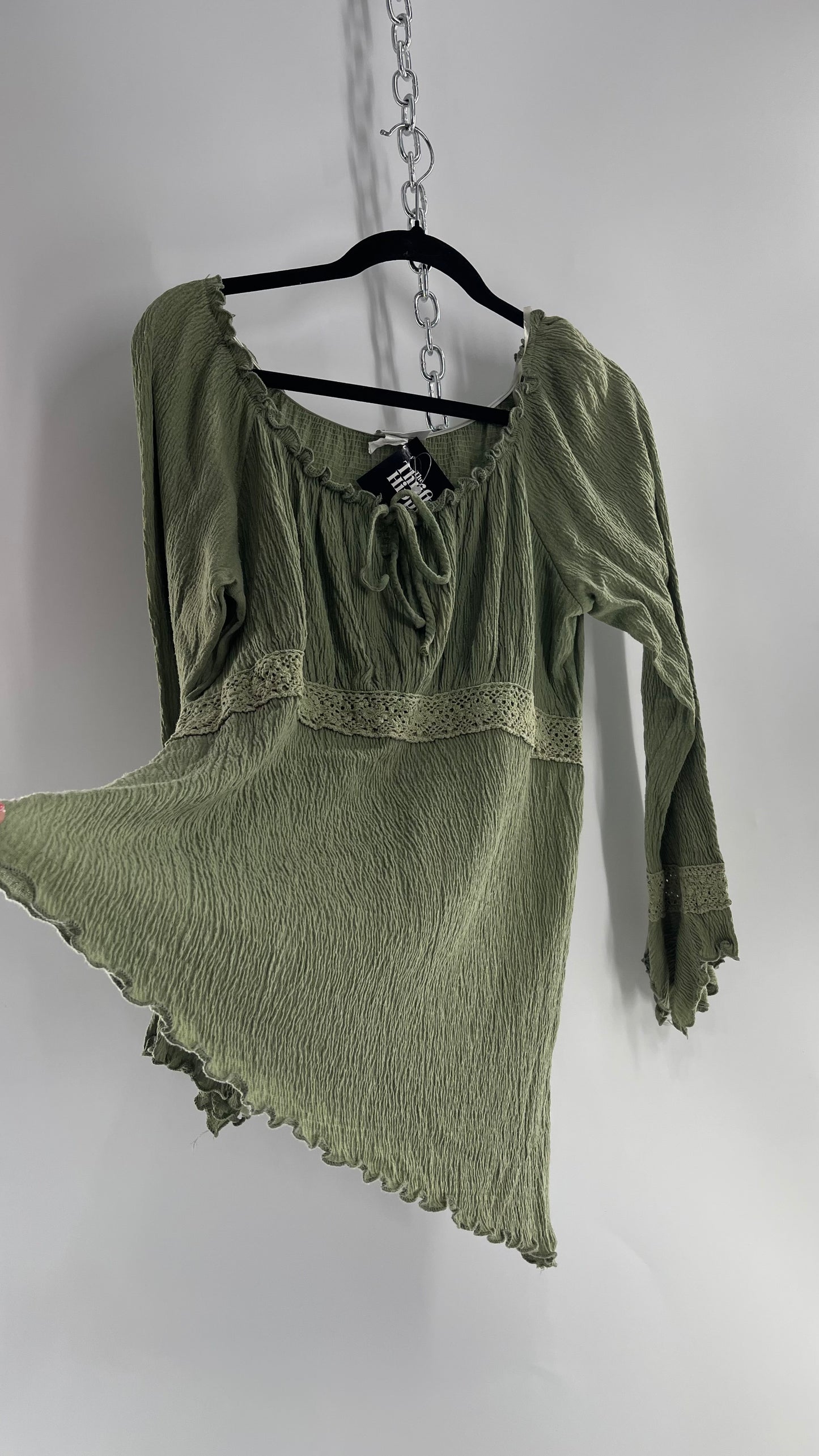 Vintage Fashion Bug Fairy Green Crimped MilkMaid Top (XL)