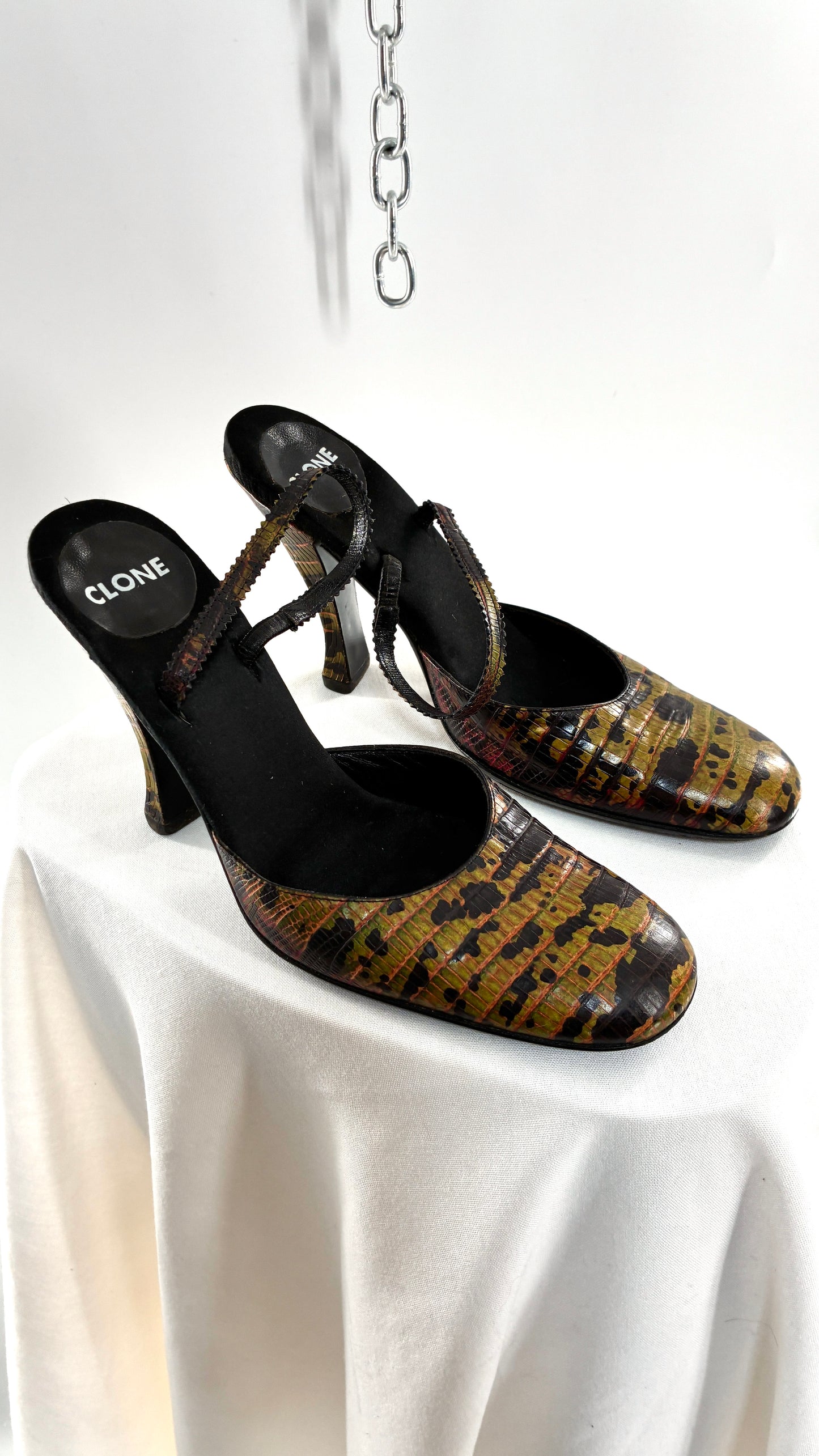 Rare Vintage CLONE Bruno Bordese Anaconda Snake Patterned Round Toe Heel Made in Italy (37.5)