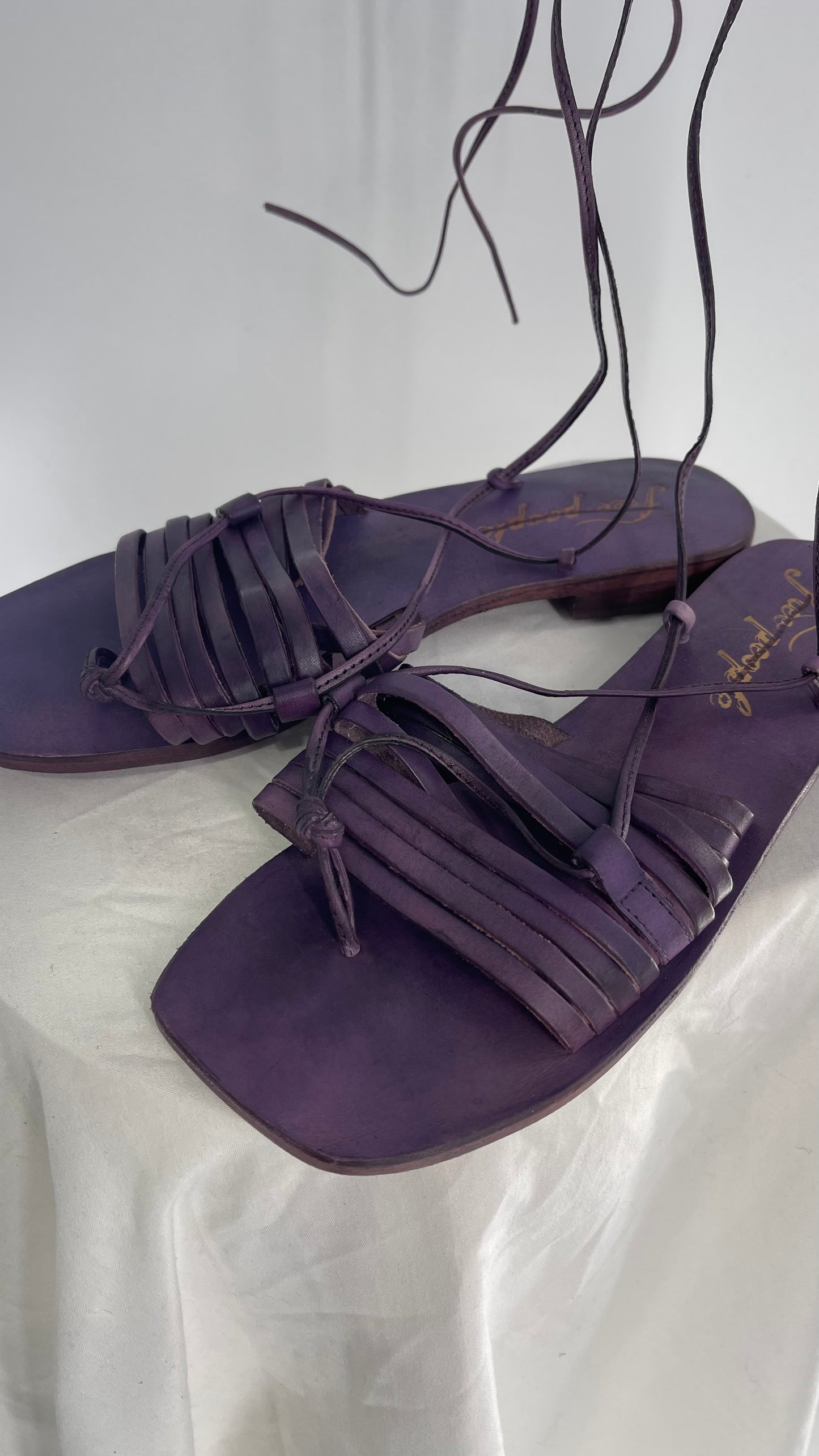 Free People Purple Cami Leather Wrap Around Gladiator Style Sandal  (38)