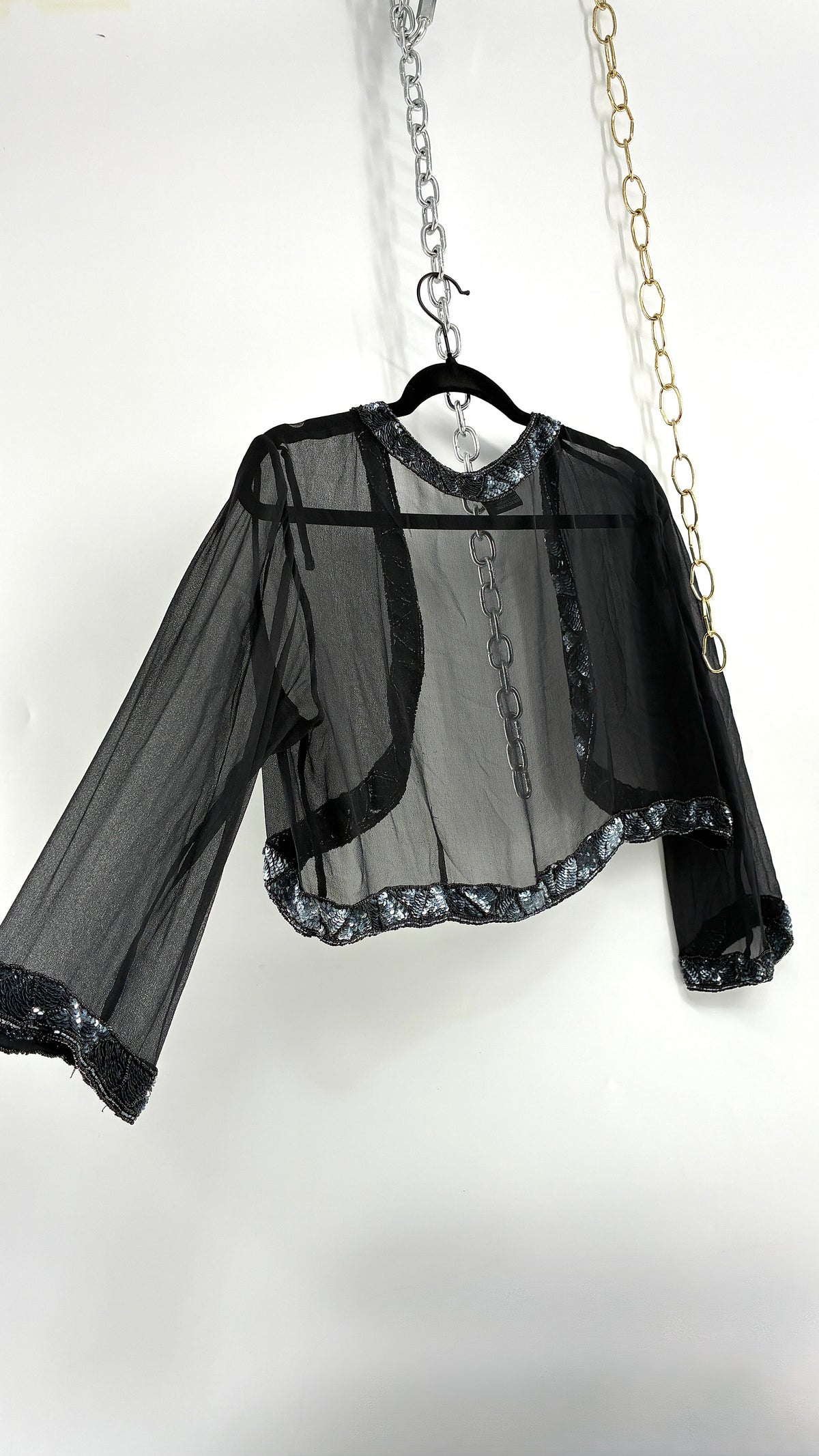 Vintage PISARRO NIGHTS Black Sheer Shrug with Heavily Beaded Trim (12)