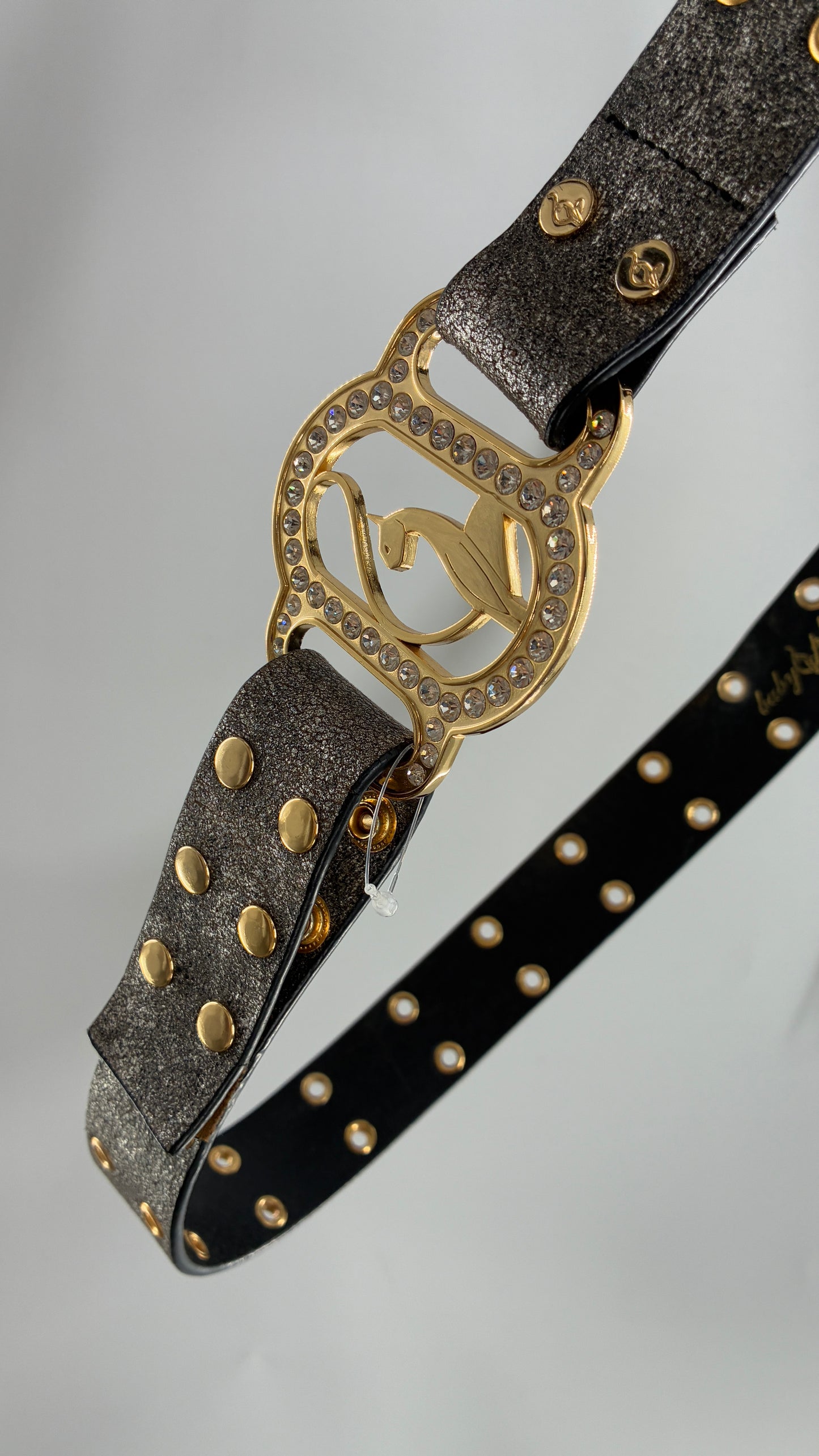 Vintage BABY PHAT Grey Belt with Iconic Gold Logo Buckle (Large)