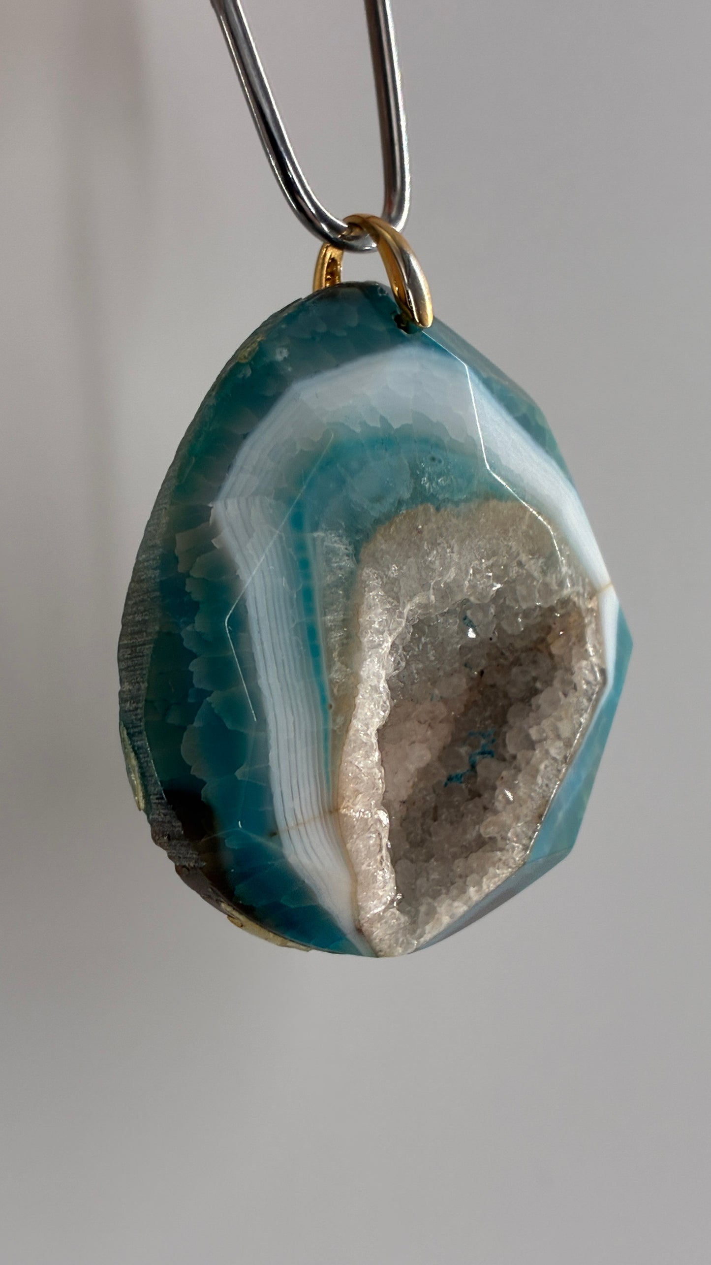 Vintage Large Blue Agate Stone Pendant