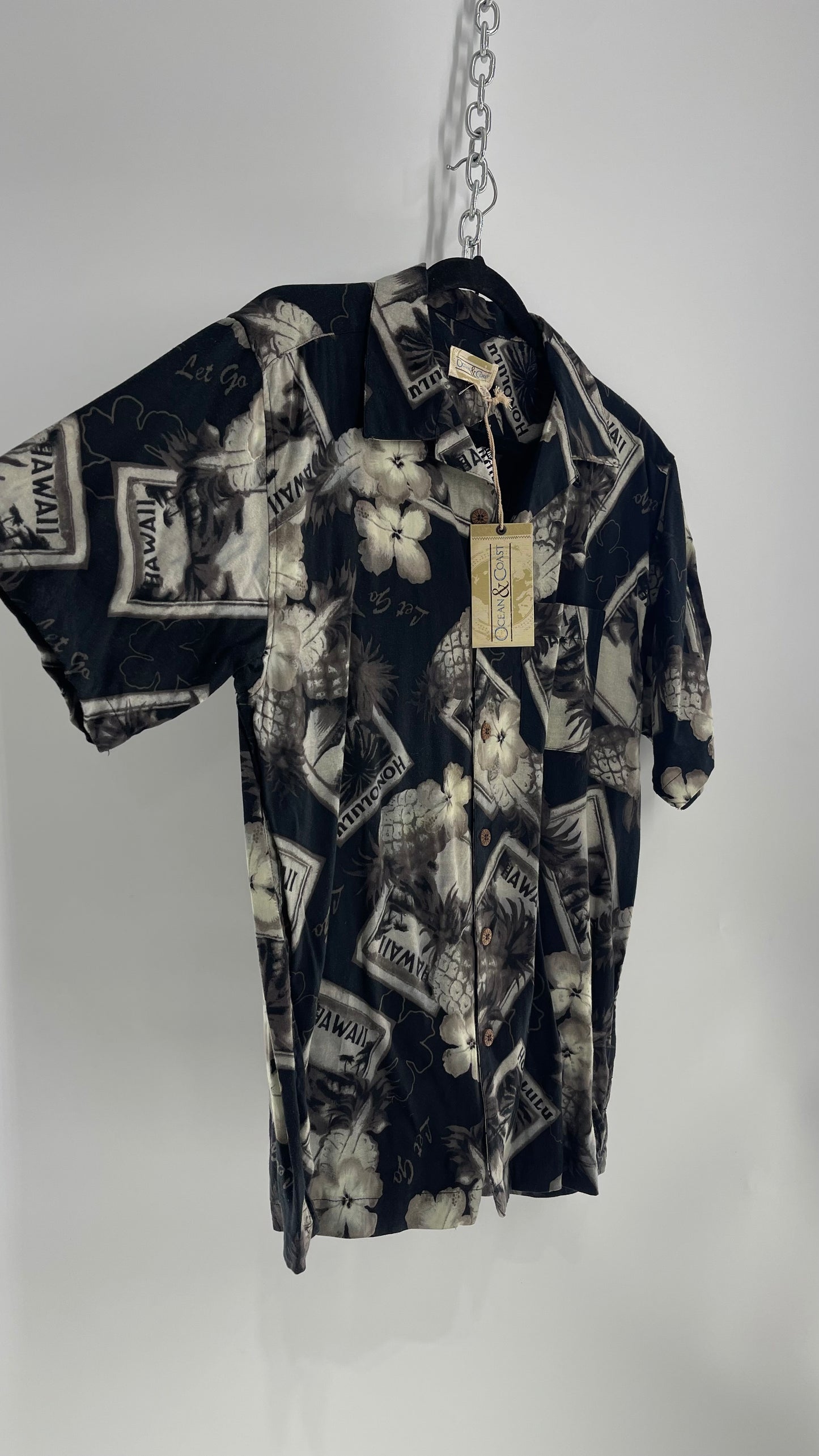 Vintage Ocean & Coast Black and White Cinematic Men’s Button Up with Tags Attached (Medium)