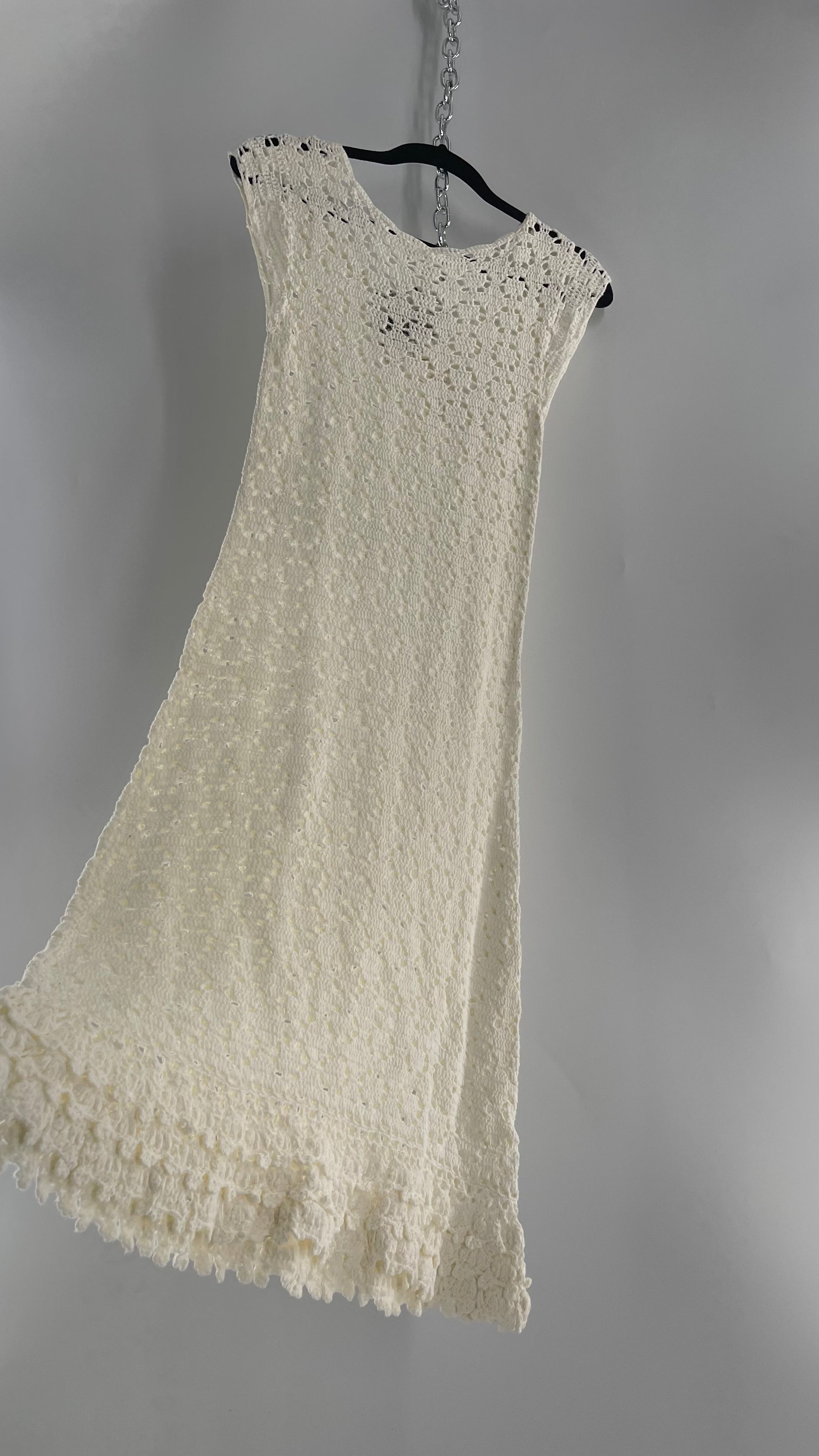 anthropologie white lace dress Anthropologie White Crochet Knit MIDI Dress with Tags Attached – The Thrifty Hippy