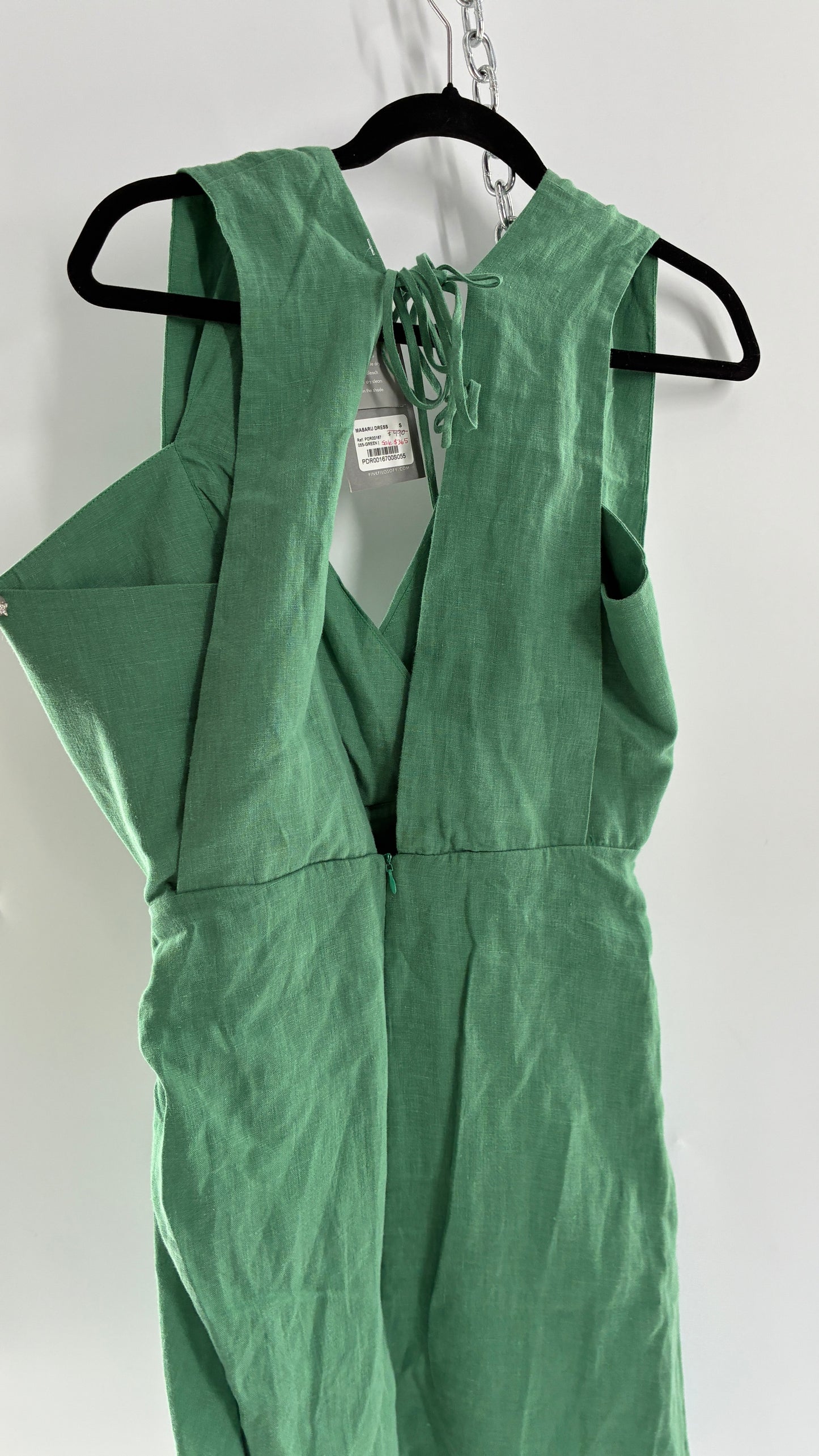 Pink Filosofy Masaru 100% Lino/Linen Green Tie Side Dress (Small)