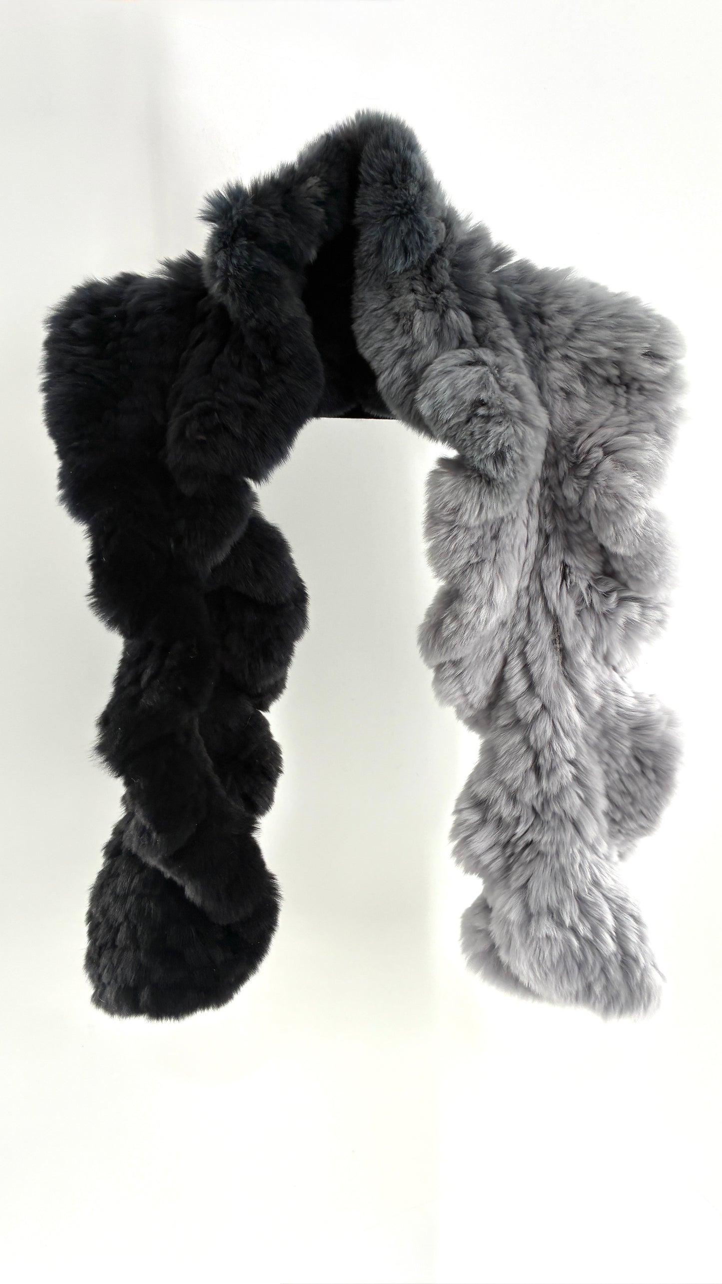 Vintage LINDA RICHARDS LUXURY Genuine Rabbit Fur Gradient Gray to Black Scarf