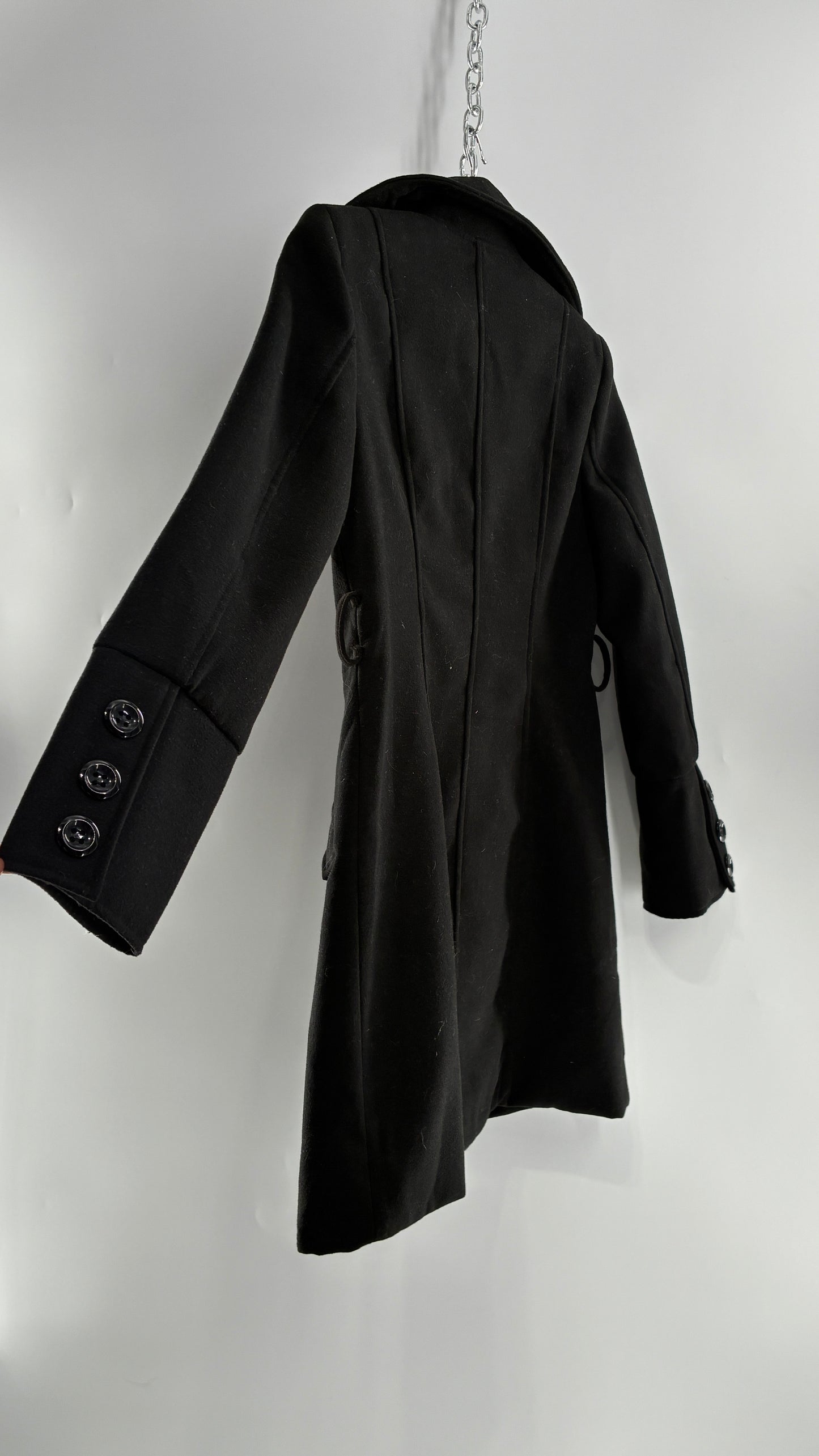 Vintage Black Double Breasted Button Coat with Button Bag (Small)