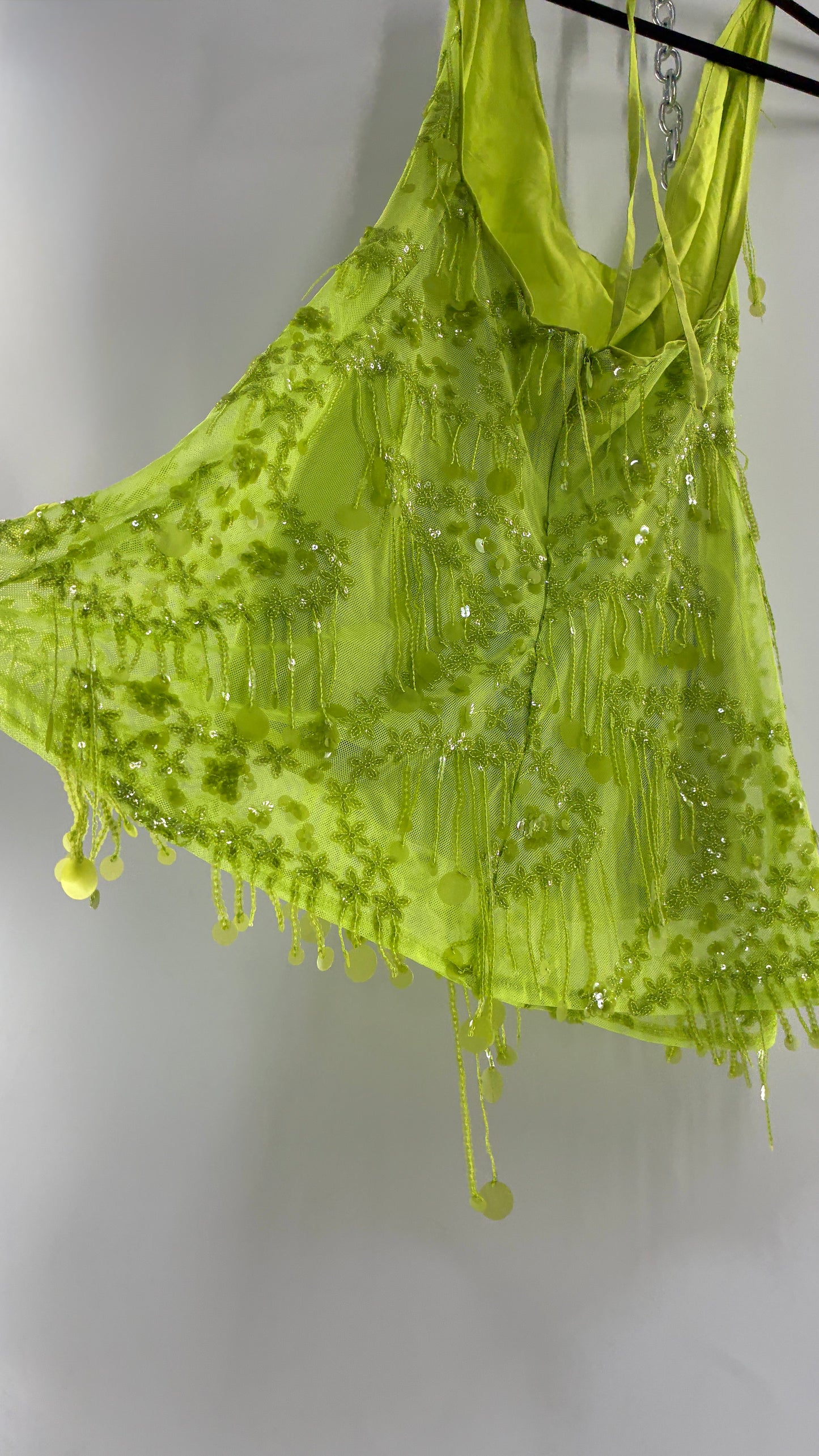 Green Beaded Backless Mini Dress (Small)
