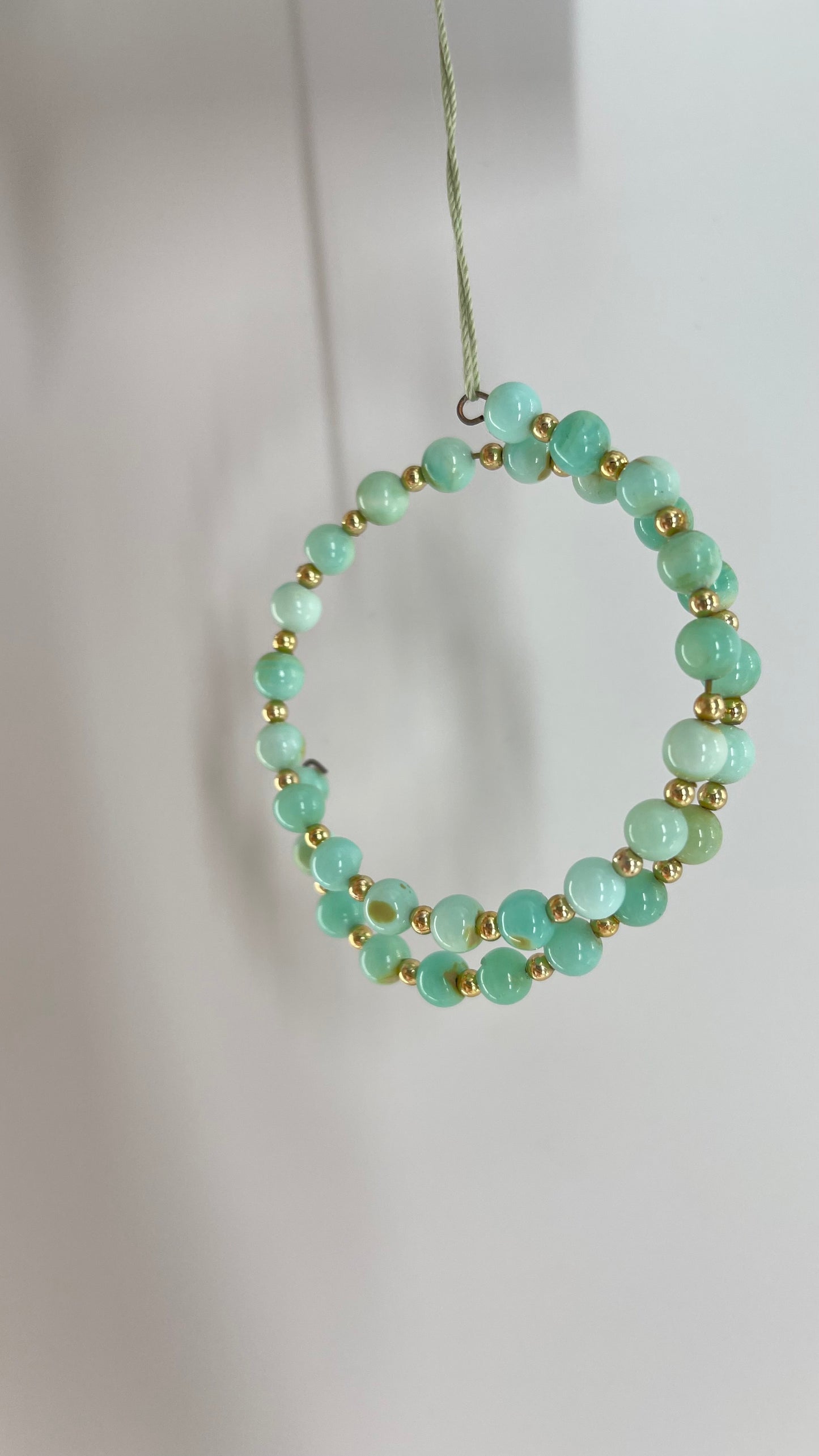 Vintage Blue Peruvian Opal Beads and Faux Gold Spacer Bangle