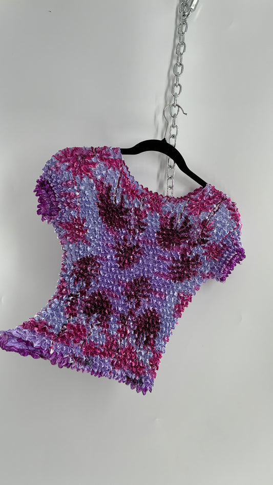 Vintage Tropical Palms Purple Popcorn Top (One Size)